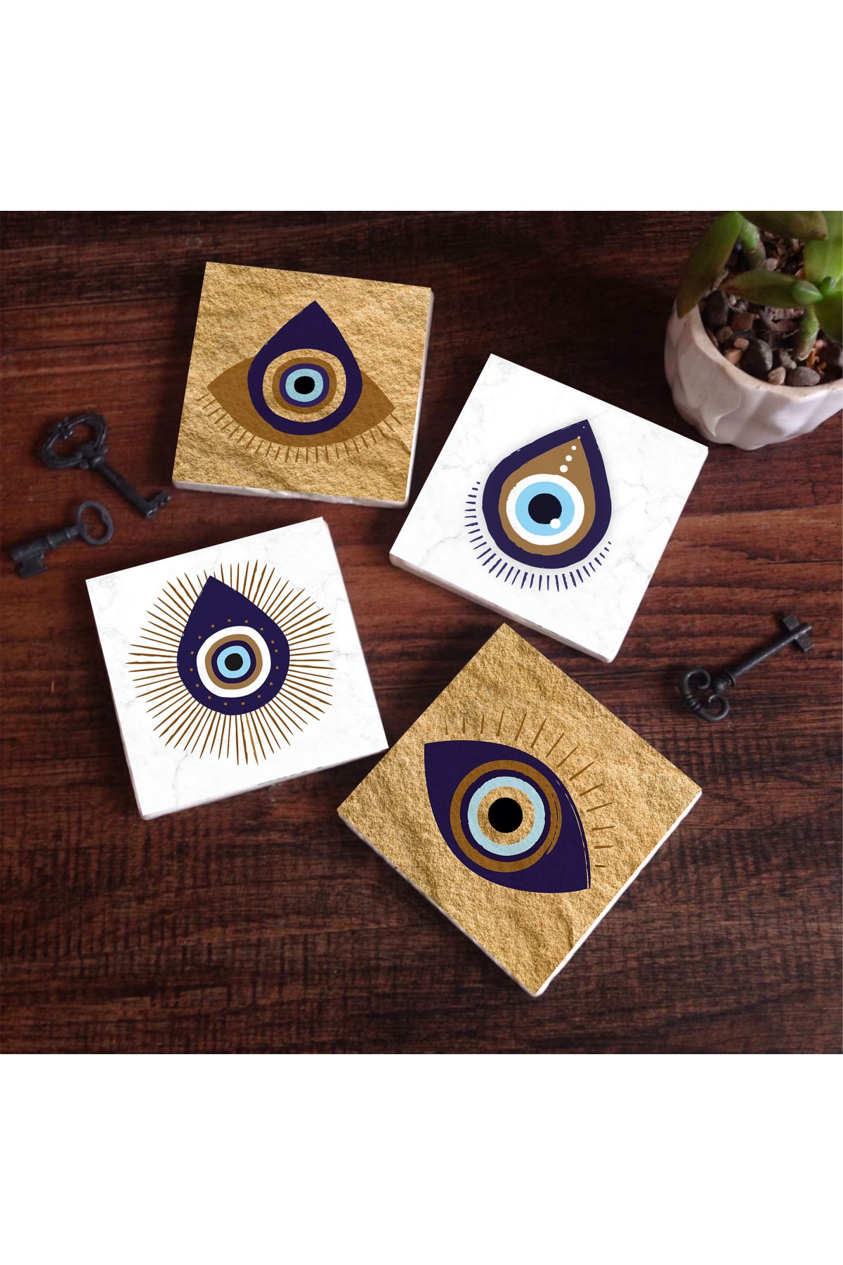 Evil Eye Stone Coaster Desktop Protective Coaster 4 Piece Set 10x10cm Stone Coasters