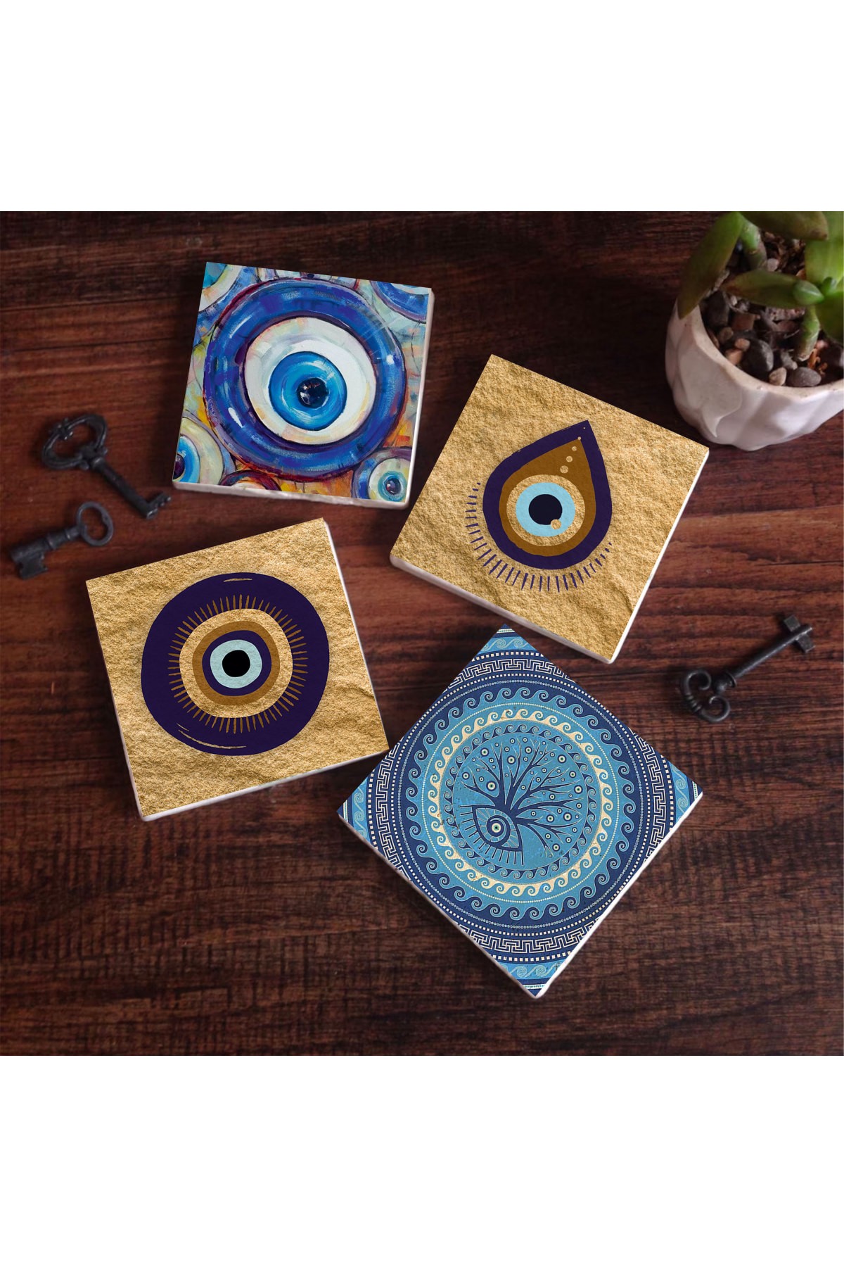 Evil Eye Stone Coaster Desktop Protective Coaster 4 Piece Set 10x10cm Stone Coasters