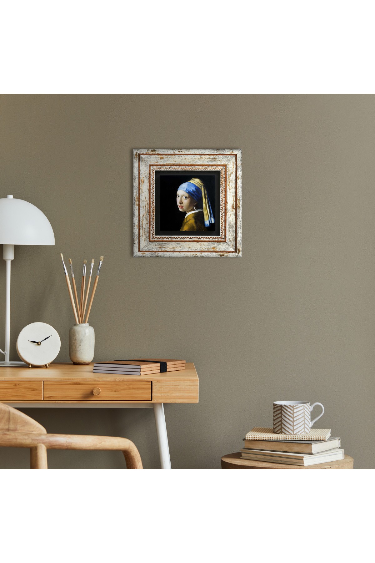 Johannes Vermeer İnci Küpeli Kız Taş Duvar Tablosu Çerçeveli Duvar Dekoru Wall Art