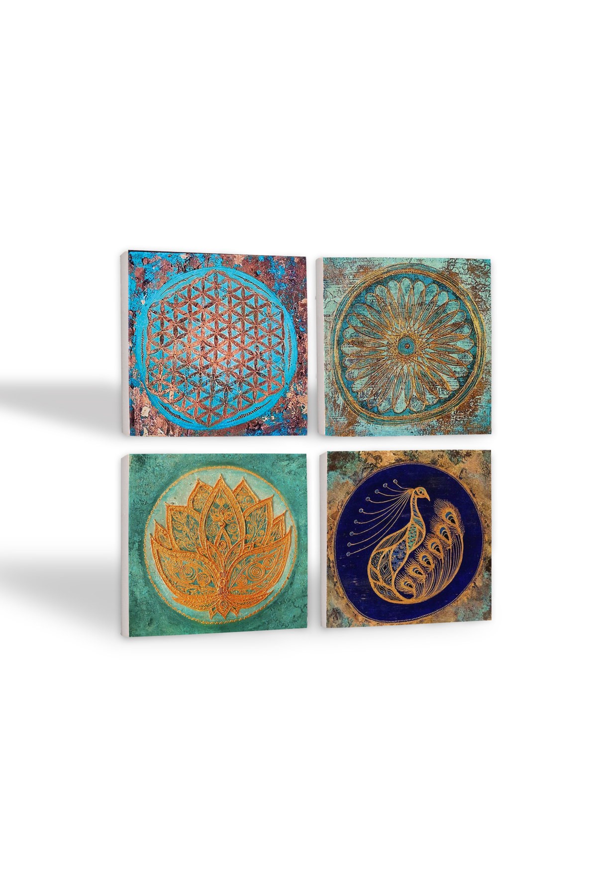 Lotus Flower, Peacock, Flower of Life Stone Coasters Desktop Protective Coasters 4 Piece Set 10x10cm Stone Coasters