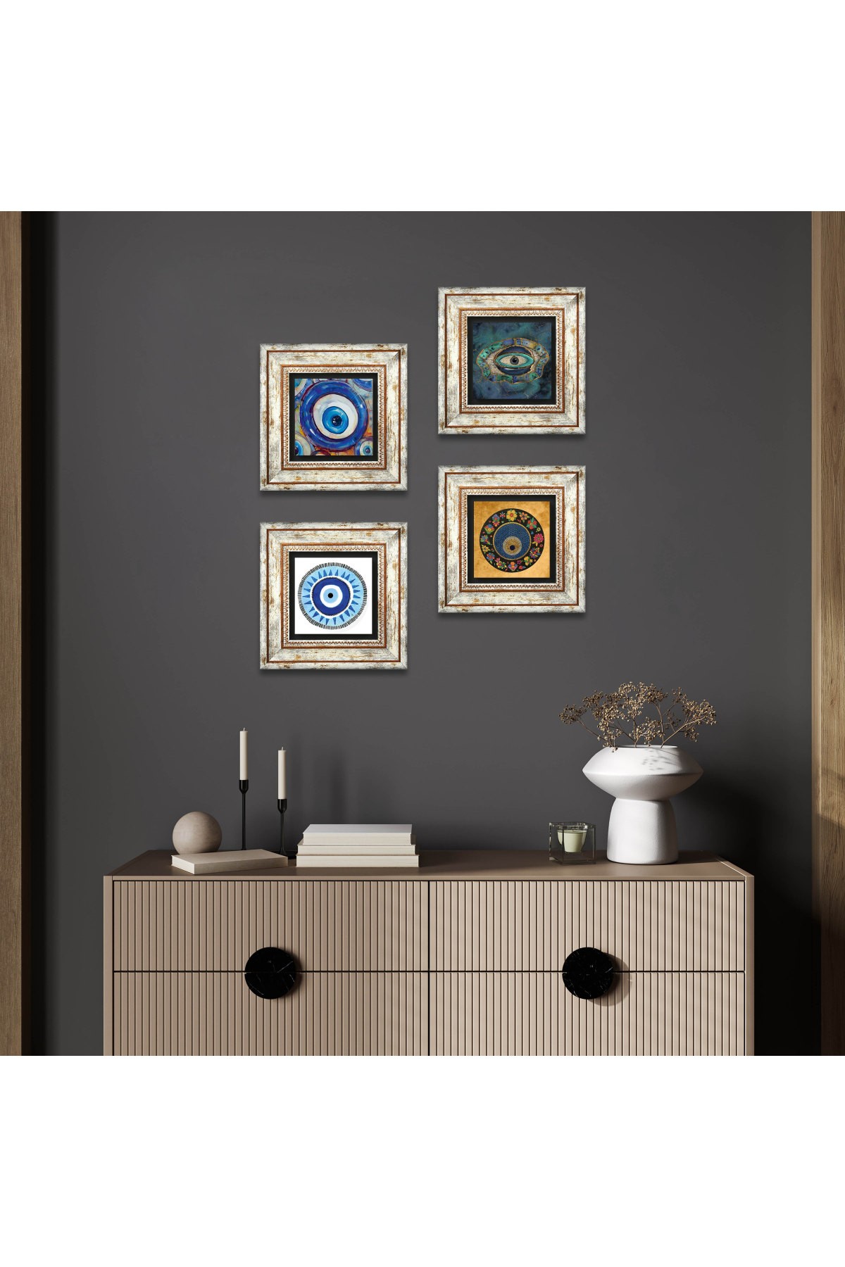 Evil Eye Stone Wall Painting Framed Wall Decor 4 Piece Painting Set Wall Art