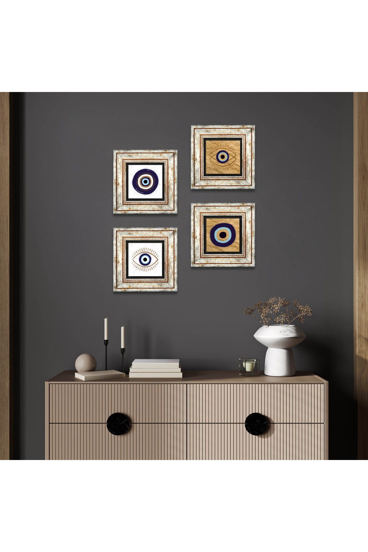 Evil Eye Stone Wall Painting Framed Wall Decor 4 Piece Painting Set Wall Art