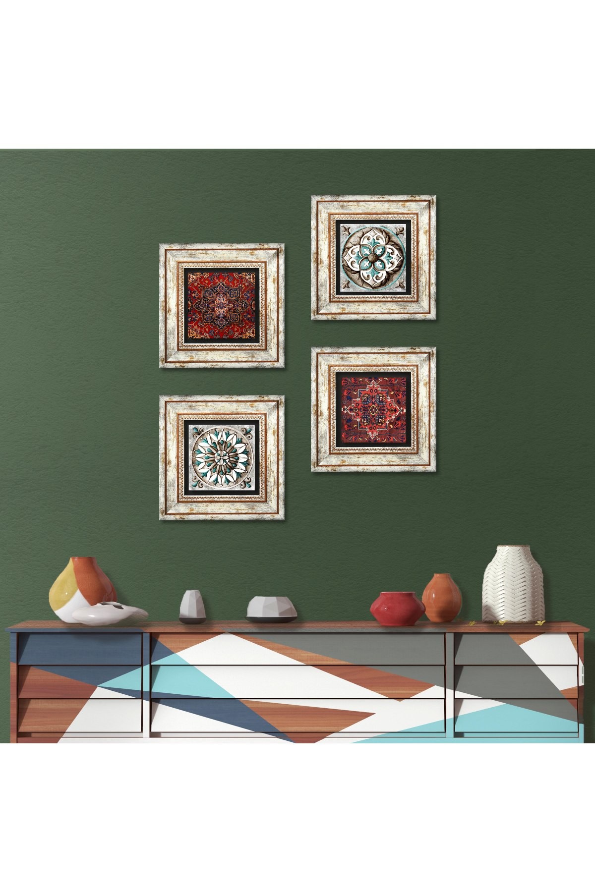 Pattern, Tile Art Stone Wall Painting Framed Wall Decor 4 Piece Painting Set Wall Art