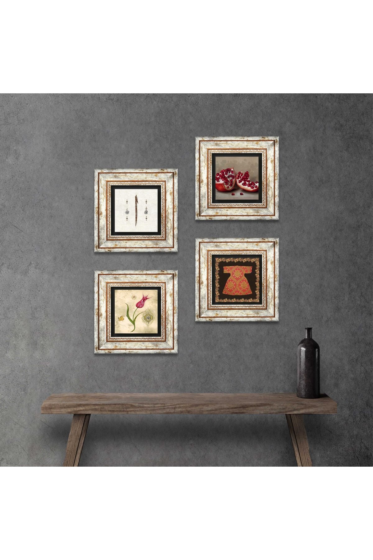 Cardigan, Tulip, Elif, Pomegranate Stone Wall Painting Framed Wall Decor 4 Piece Painting Set Wall Art