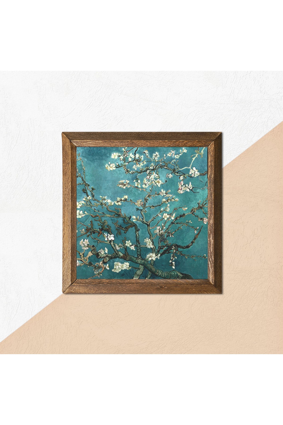 Vincent van Gogh Almond Tree Stone Wall Painting Wooden Framed Wall Decor Wall Art 25x25cm