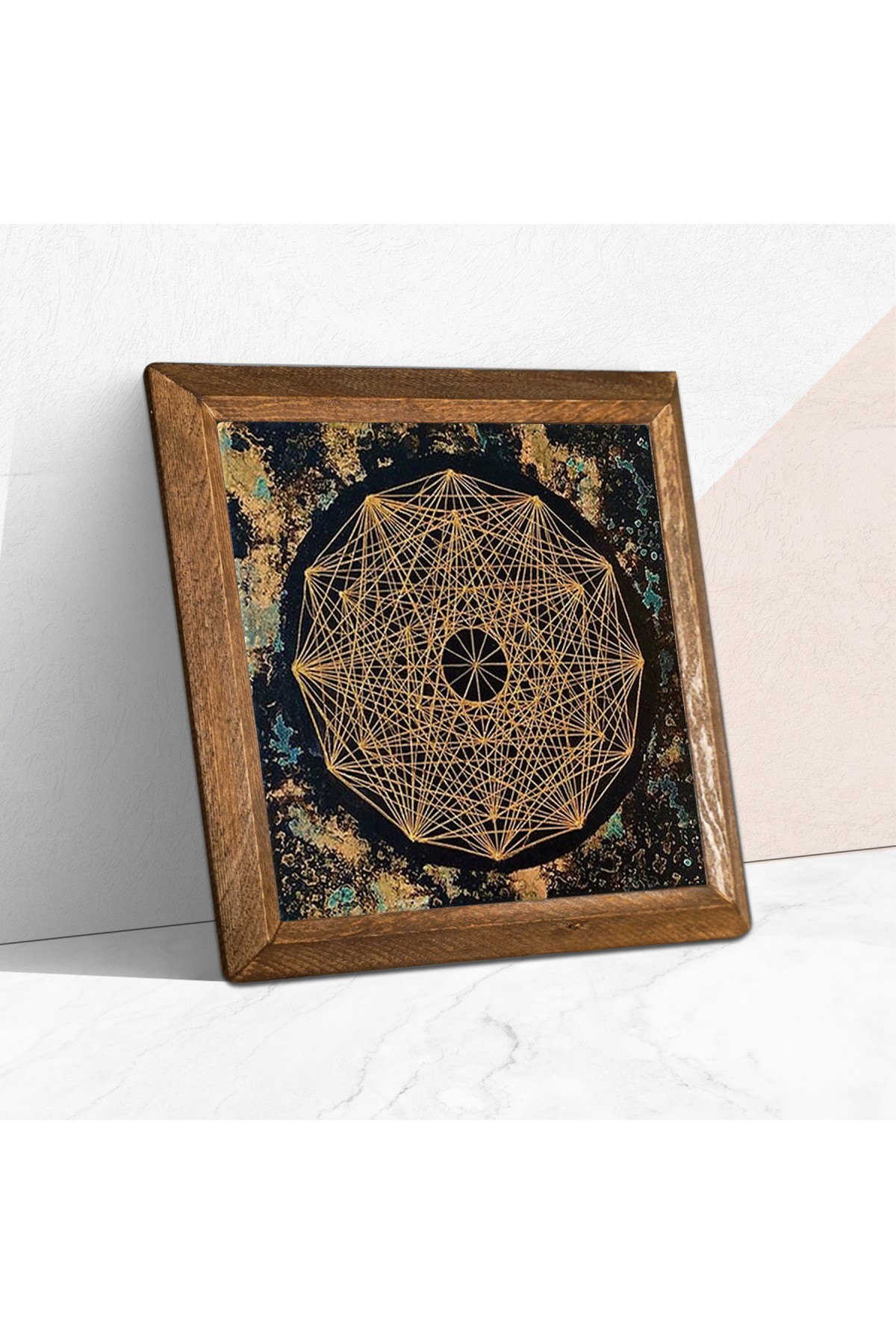 Sri Yantra Stone Wall Painting Wooden Framed Wall Decor Wall Art 25x25cm