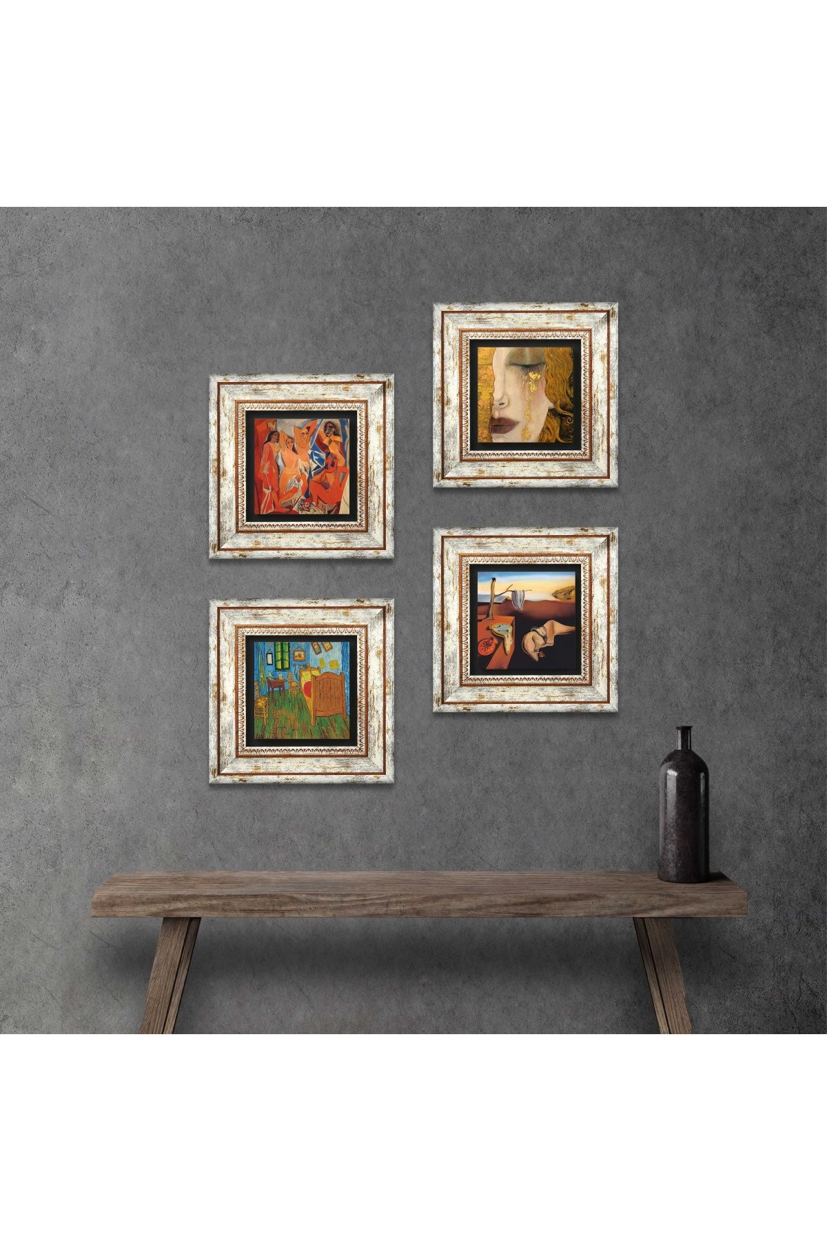 Salvador Dalí, Picasso, Van Gogh, Gustav Klimt Stone Wall Painting Framed Wall Decor 4 Piece Painting Set Wall Art