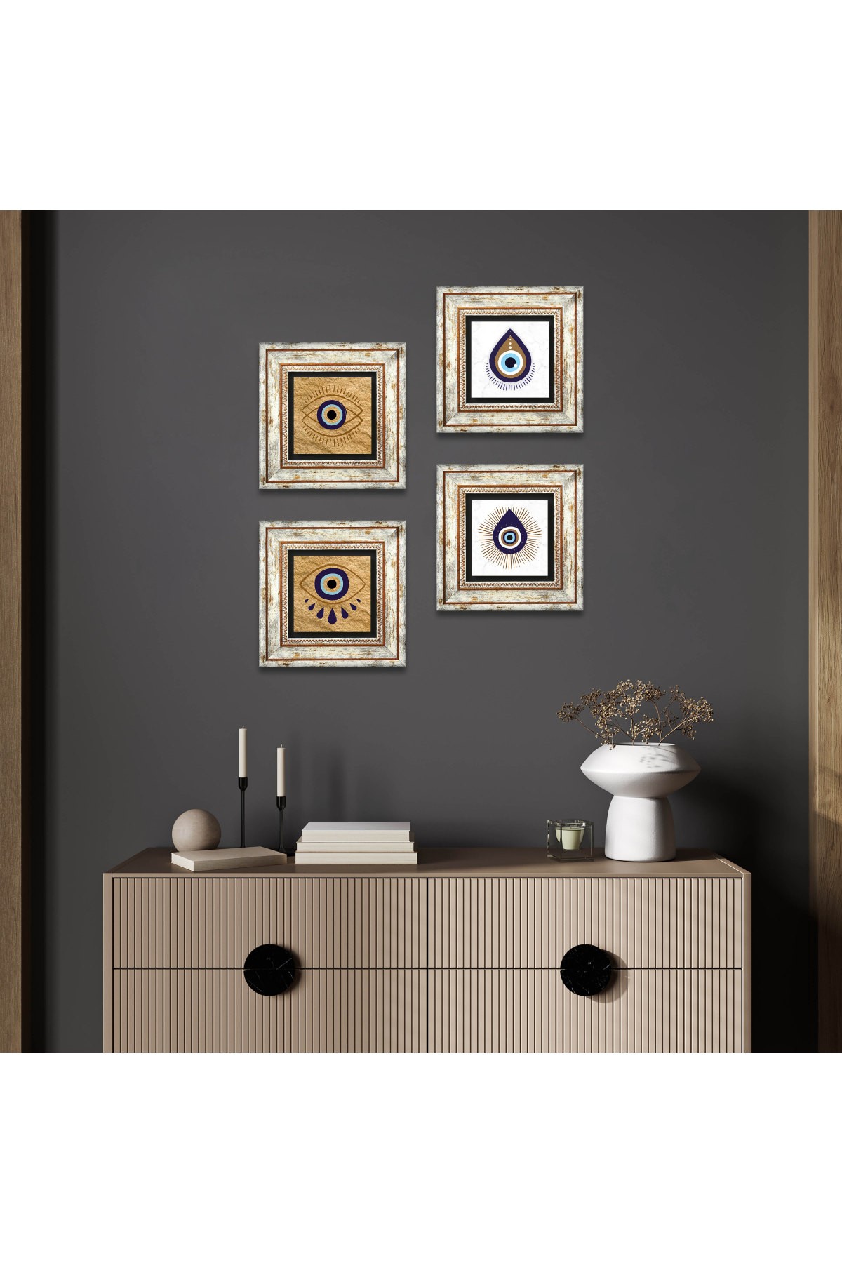 Evil Eye Stone Wall Painting Framed Wall Decor 4 Piece Painting Set Wall Art