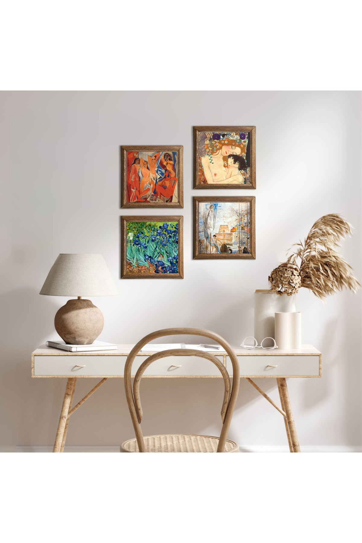 Salvador Dalí, Picasso, Van Gogh, Gustav Klimt Stone Wall Painting Wood Framed Wall Decor 4 Piece Painting Set Wall Art