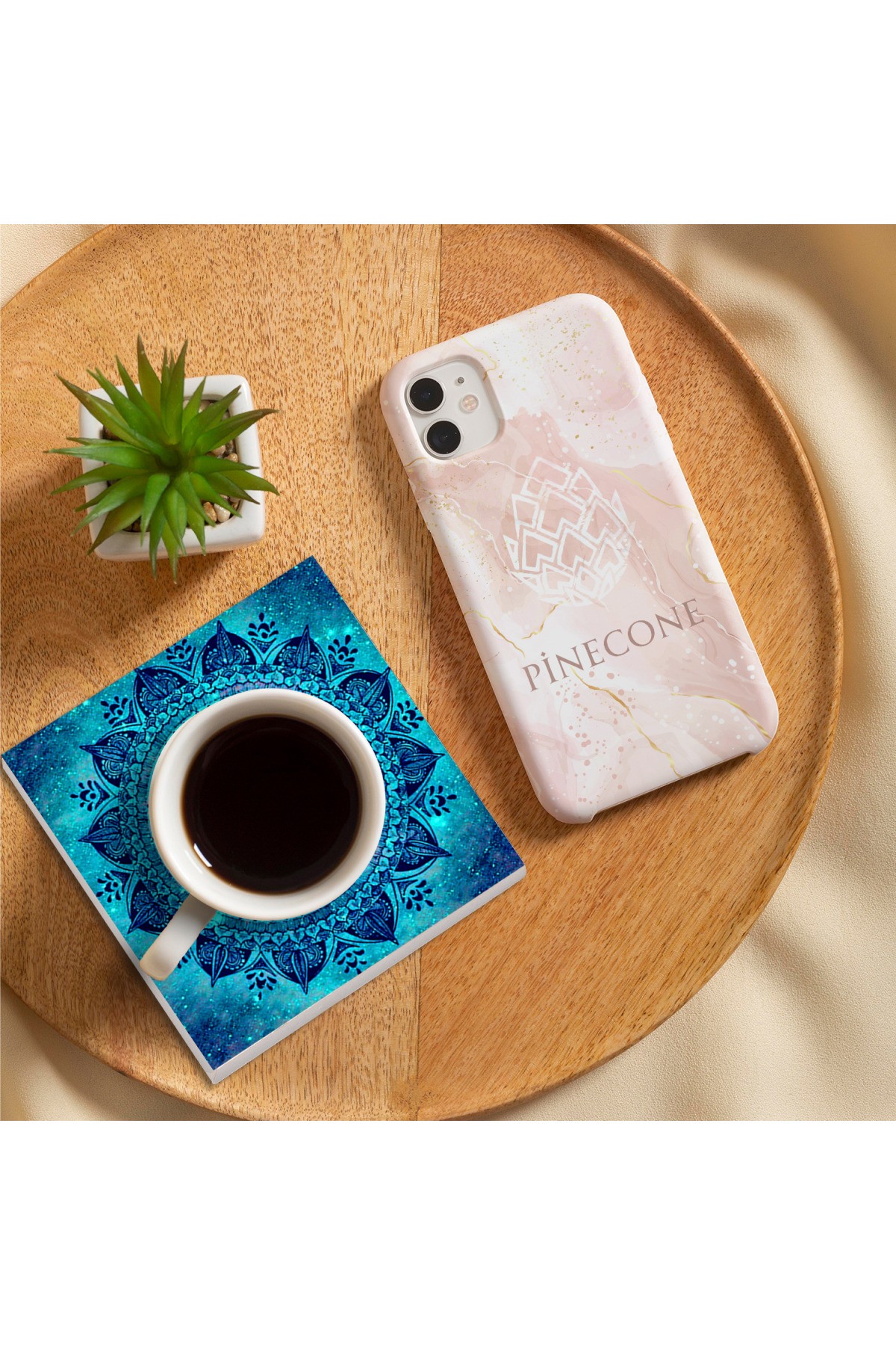 Mandala Stone Coaster Desktop Protective Coaster 4 Piece Set 10x10cm Stone Coasters