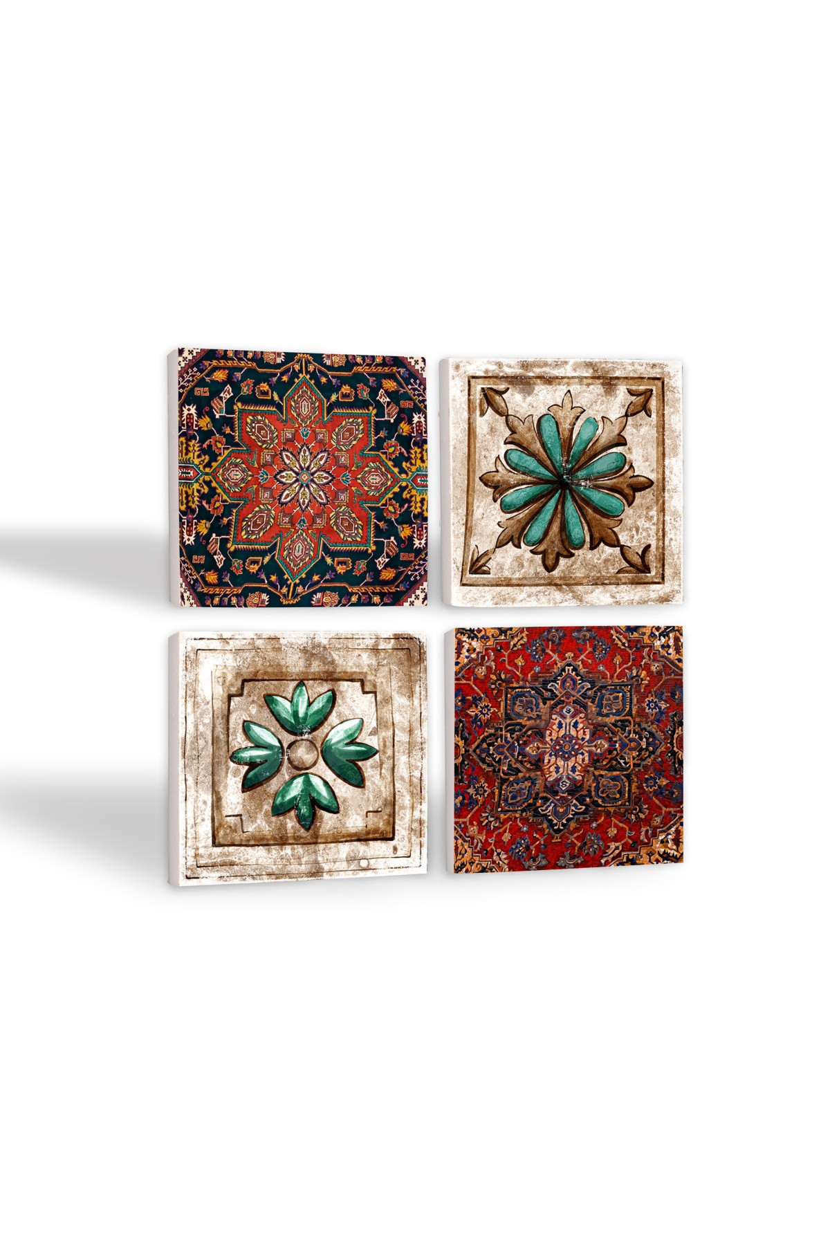 Pattern, Moroccan Patterned Vintage Stone Coasters Desktop Protective Coasters 4 Piece Set 10x10cm Stone Coasters