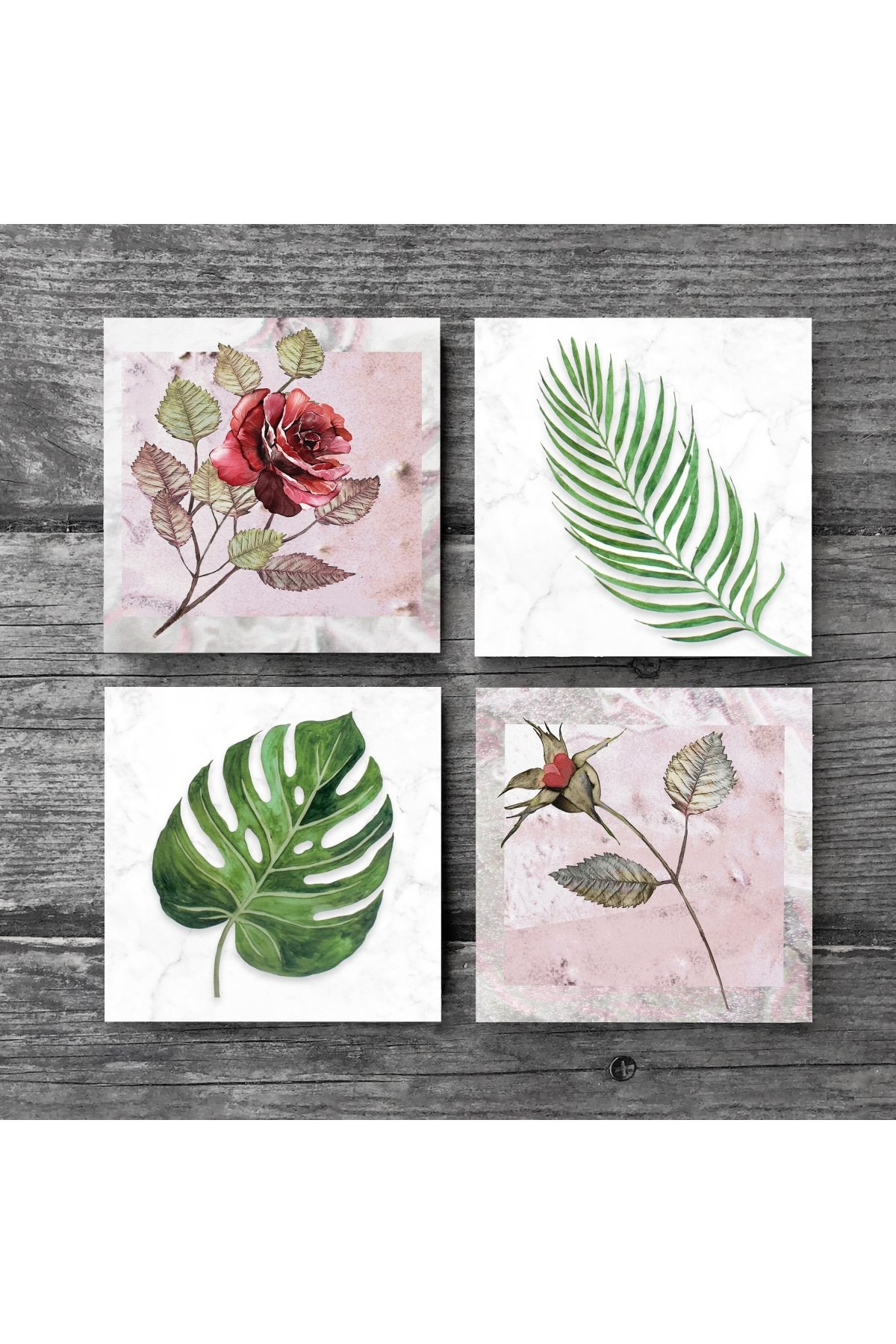 Rose Flower, Leaf Stone Coasters Desktop Protective Coasters 4 Piece Set 10x10cm Stone Coasters