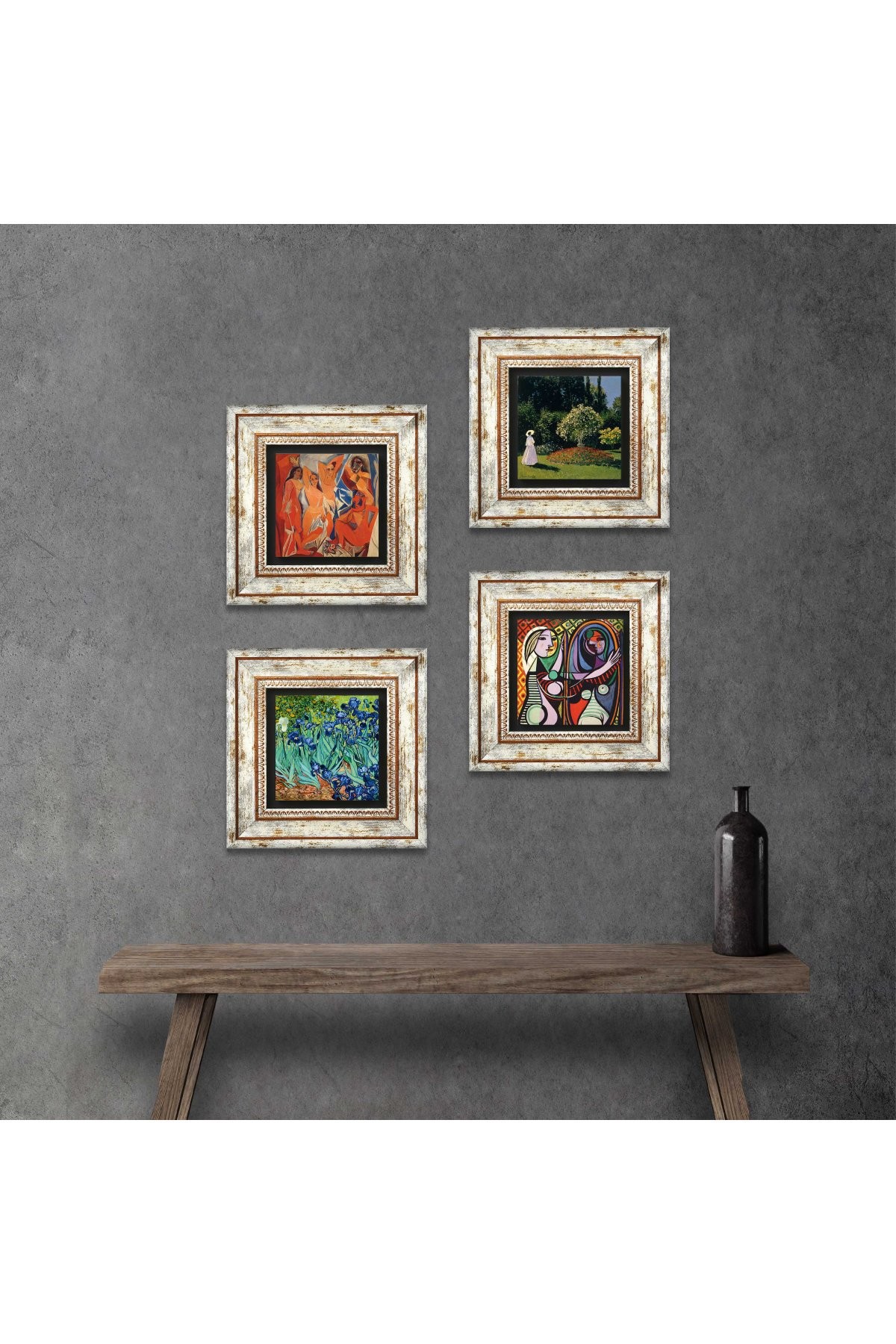 Picasso, Claude Monet, Van Gogh Stone Wall Painting Framed Wall Decor 4 Piece Painting Set Wall Art