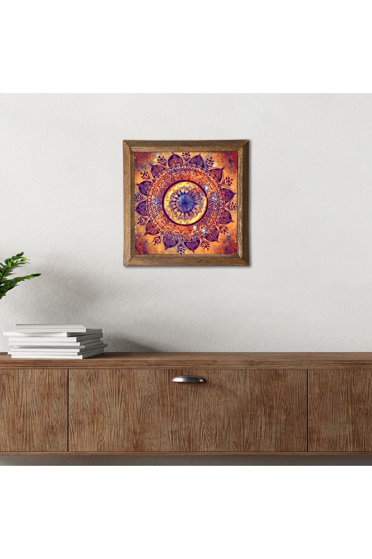 Mandala Taş Duvar Tablosu Ahşap Çerçeveli Duvar Dekoru Wall Art 25x25cm