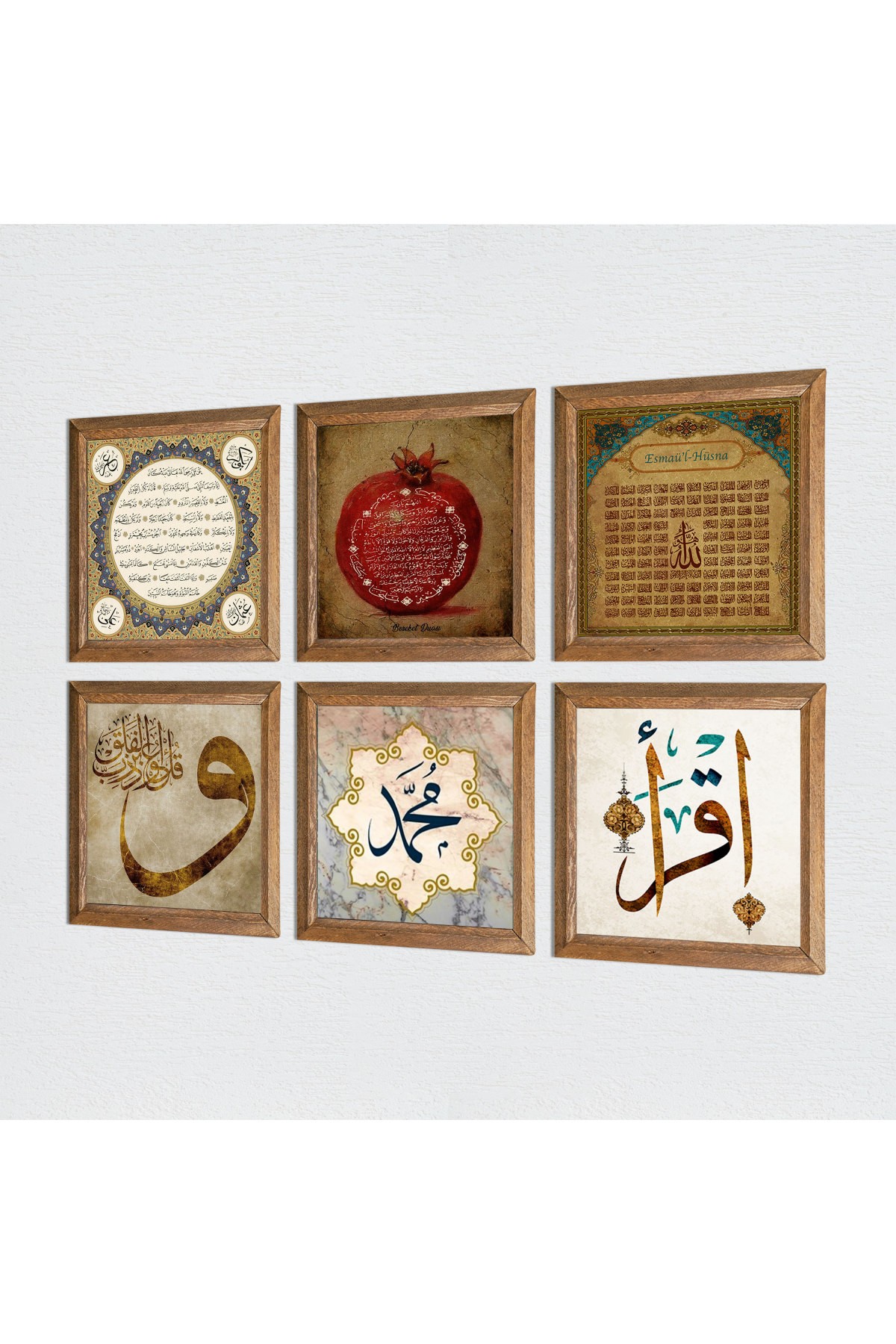 Islamic Stone Wall Painting Wooden Framed Wall Decor 6 Piece Painting Set Wall Art