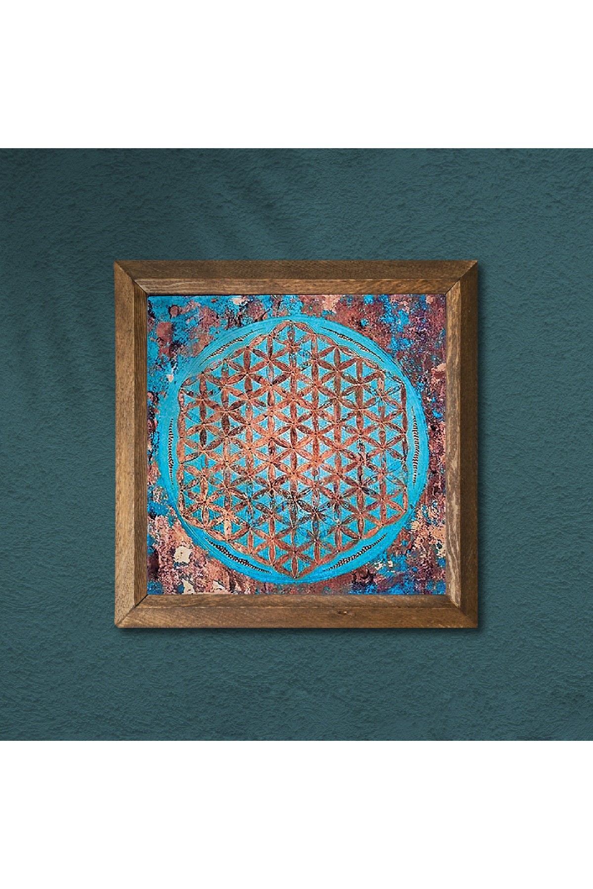 Flower of Life Stone Wall Painting Wooden Framed Wall Decoration Wall Art 25x25cm