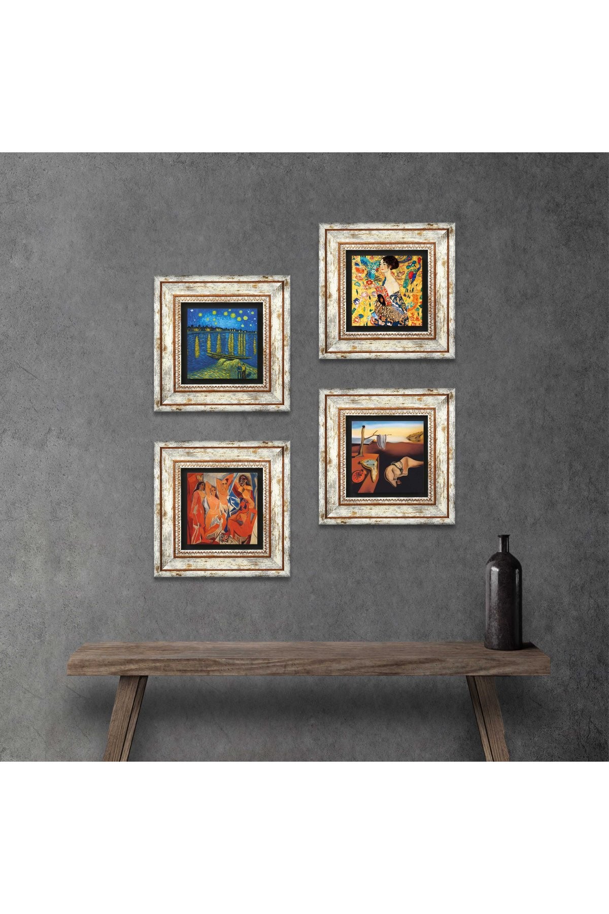 Salvador Dalí, Picasso, Van Gogh, Gustav Klimt Stone Wall Painting Framed Wall Decor 4 Piece Painting Set Wall Art