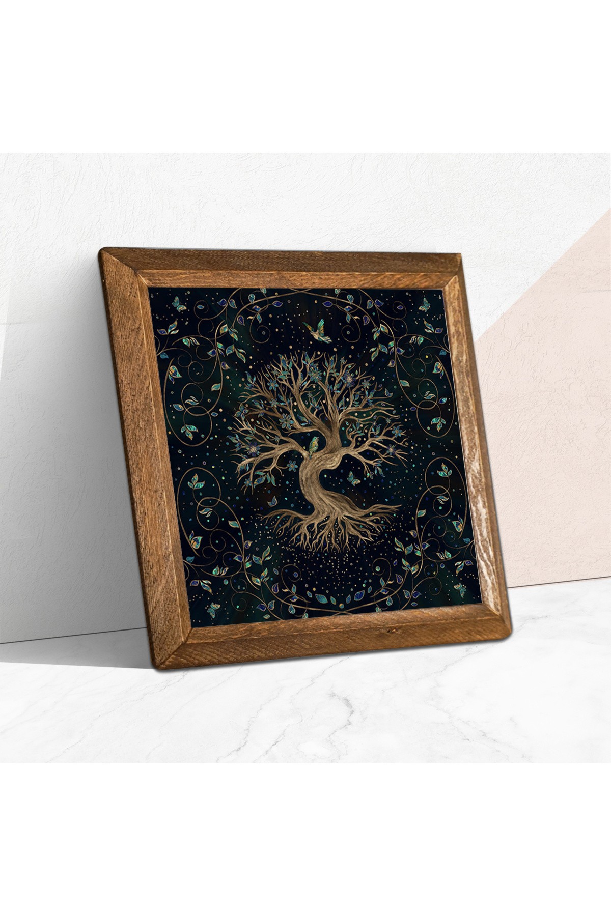 Tree of Life Stone Wall Painting Wooden Framed Wall Decor Wall Art 25x25cm