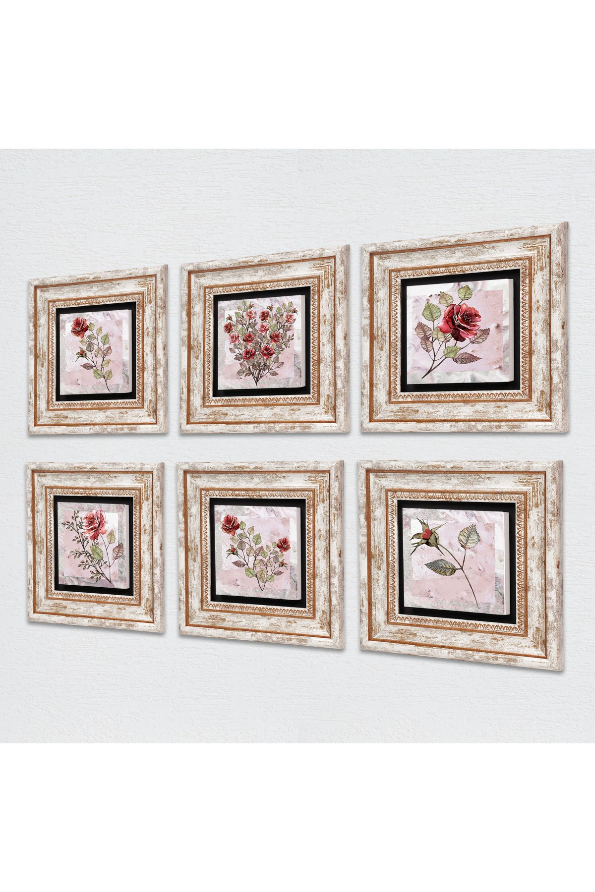 Rose Flower Stone Wall Painting Framed Wall Decor 6 Piece Painting Set Wall Art