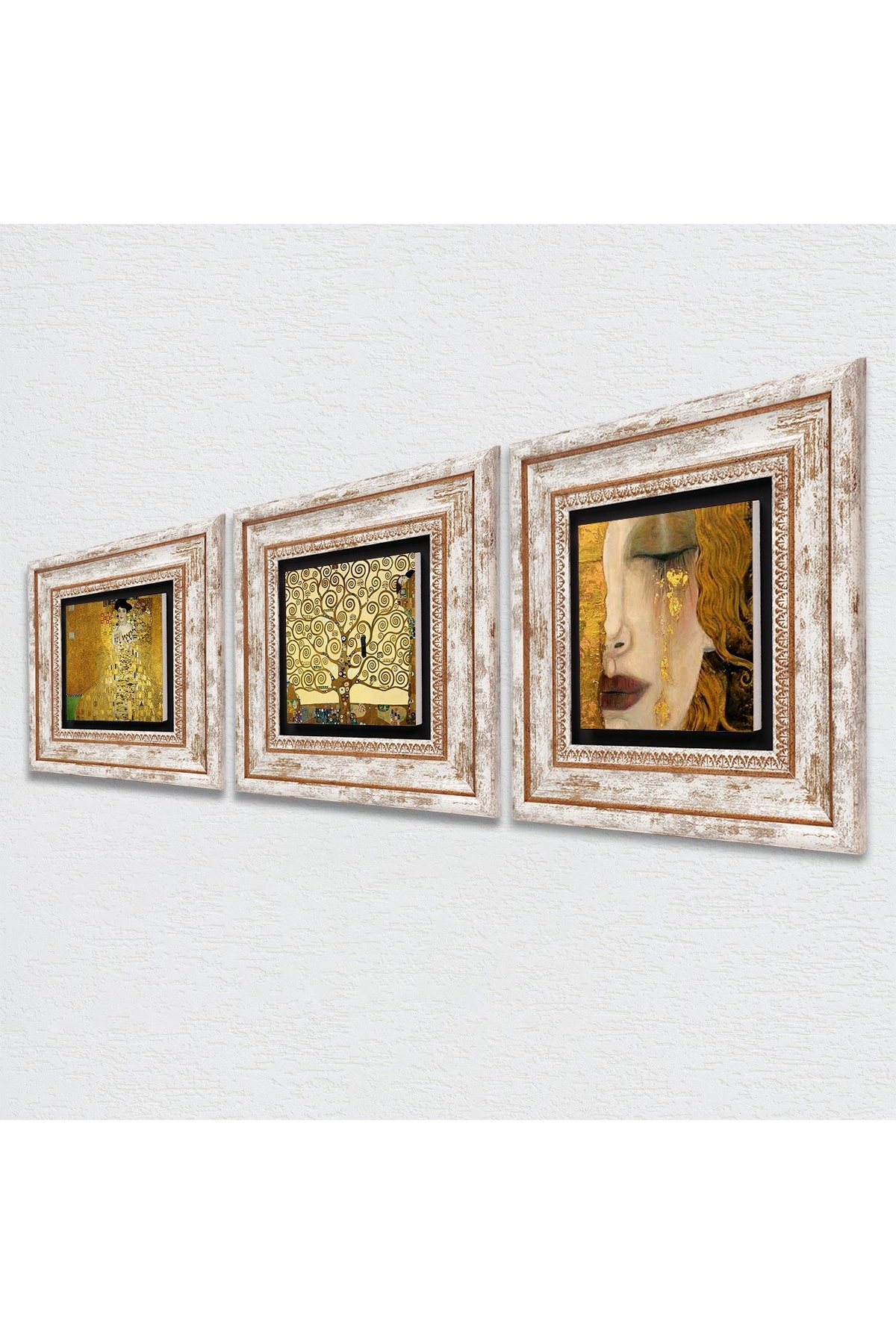 Gustav Klimt Bauer Portrait, Golden Tears, Tree of Life Stone Wall Painting Framed Wall Decor 3 Piece Painting Set Wall Art