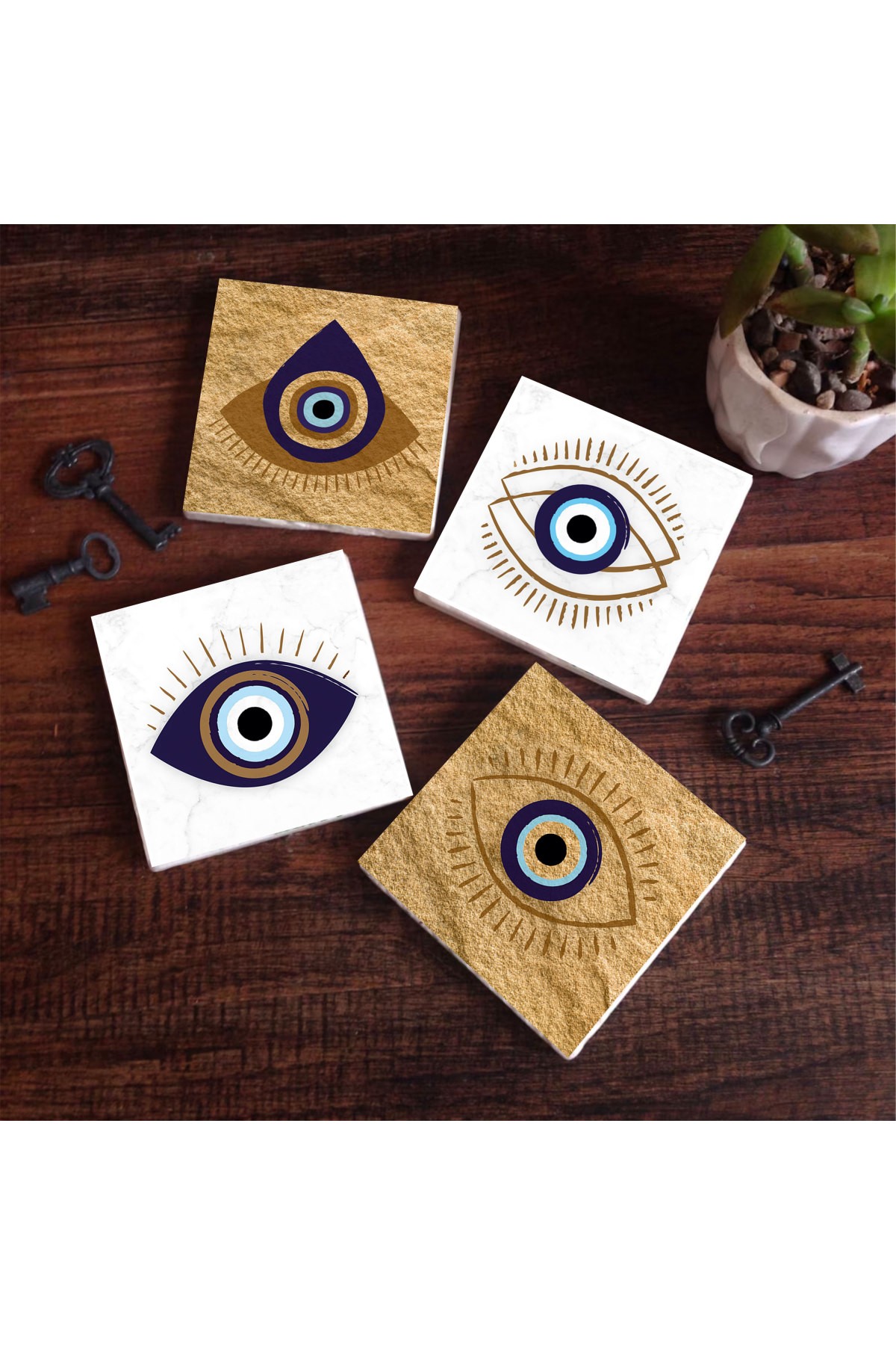 Evil Eye Stone Coaster Desktop Protective Coaster 4 Piece Set 10x10cm Stone Coasters