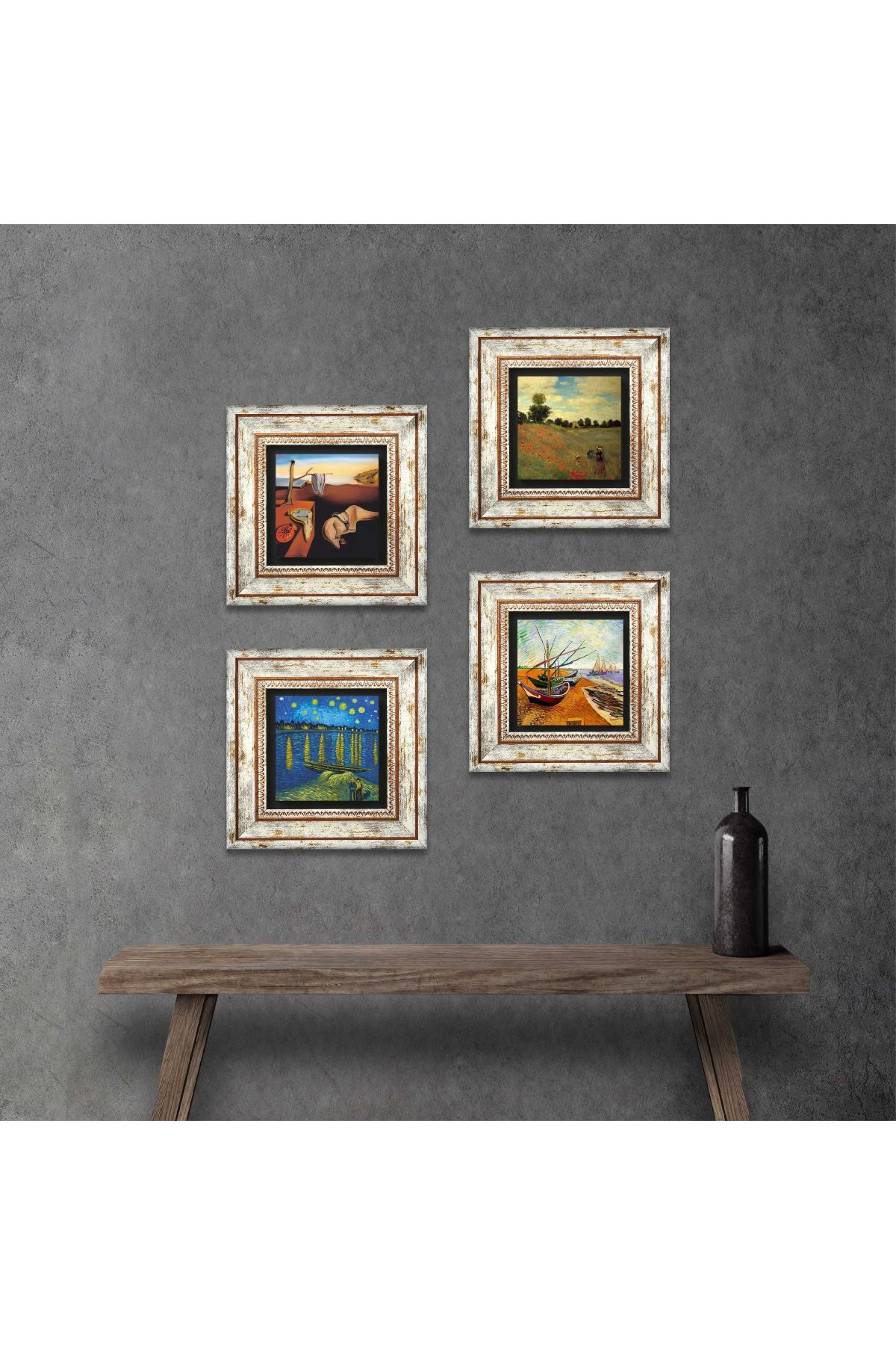 Salvador Dalí, Claude Monet, Van Gogh Stone Wall Painting Framed Wall Decor 4 Piece Painting Set Wall Art