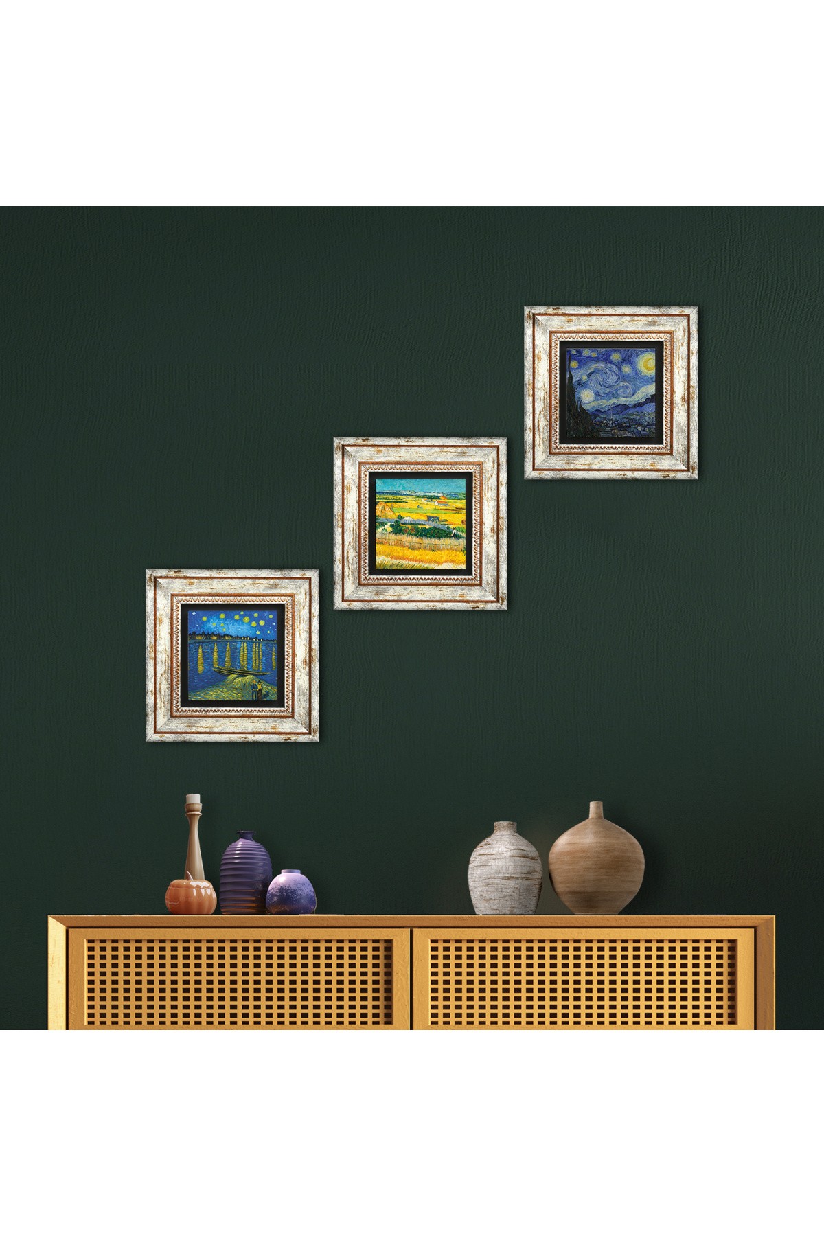 Van Gogh Stone Wall Painting Framed Wall Decor 3 Piece Painting Set Wall Art