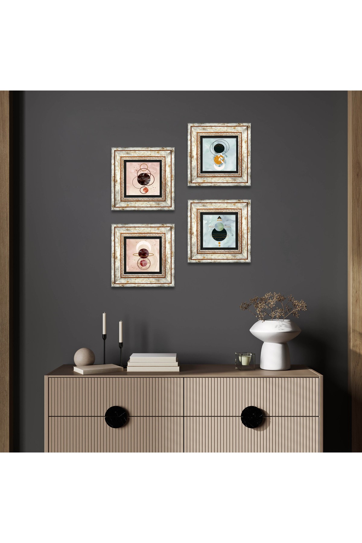 Minimalist Soyut Taş Duvar Tablosu Çerçeveli Duvar Dekoru 4 Parça Tablo Seti Wall Art