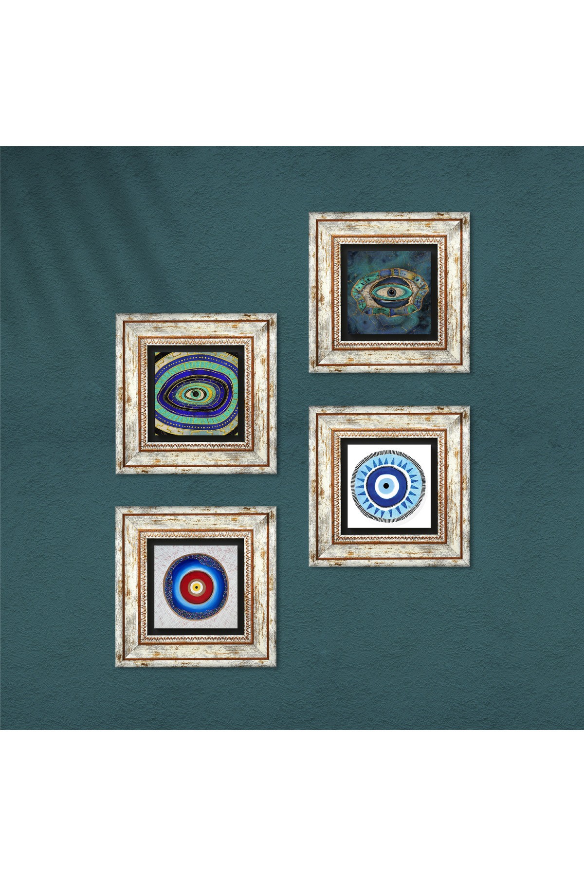 Evil Eye Stone Wall Painting Framed Wall Decor 4 Piece Painting Set Wall Art