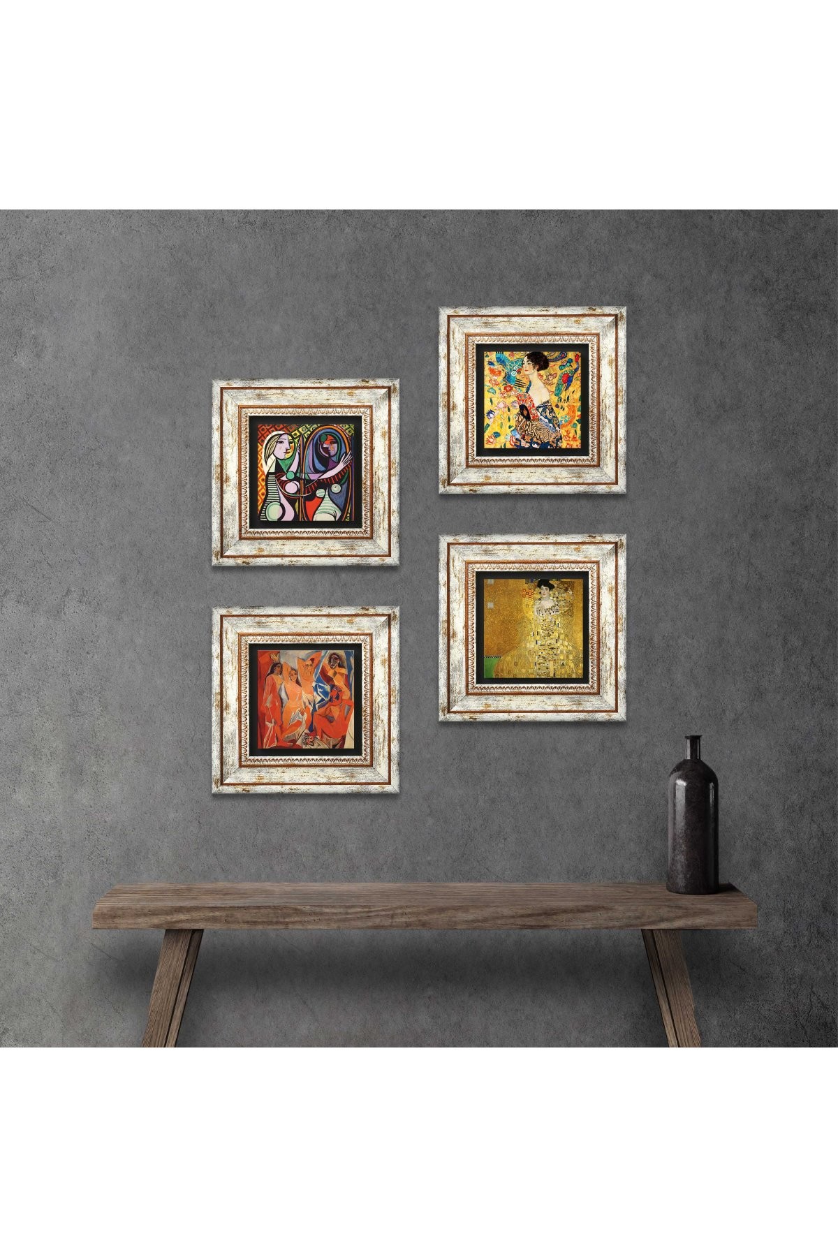 Picasso, Gustav Klimt Stone Wall Painting Framed Wall Decor 4 Piece Painting Set Wall Art