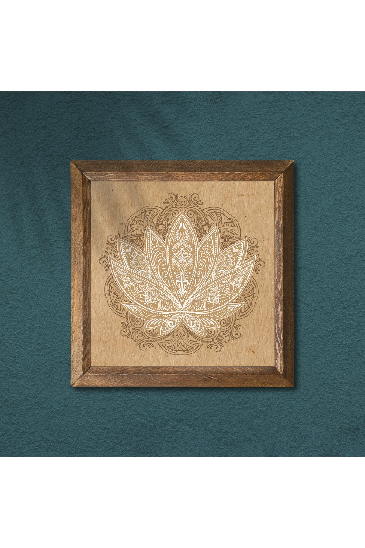 Lotus Çiçeği Taş Duvar Tablosu Ahşap Çerçeveli Duvar Dekoru Wall Art 25x25cm