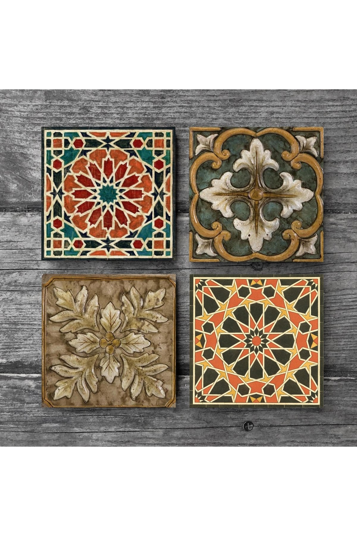 Ethnic Pattern Stone Coasters Desktop Protective Coasters 4 Piece Set 10x10cm Stone Coasters