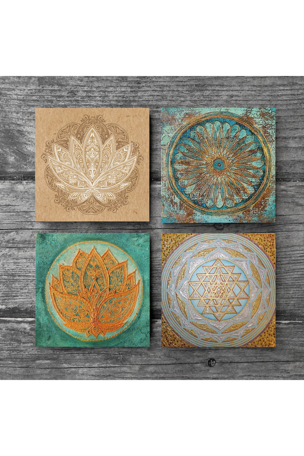 Flower of Life, Lotus Flower, Sri Yantra Stone Coasters Desktop Protective Coasters 4 Piece Set 10x10cm Stone Coasters