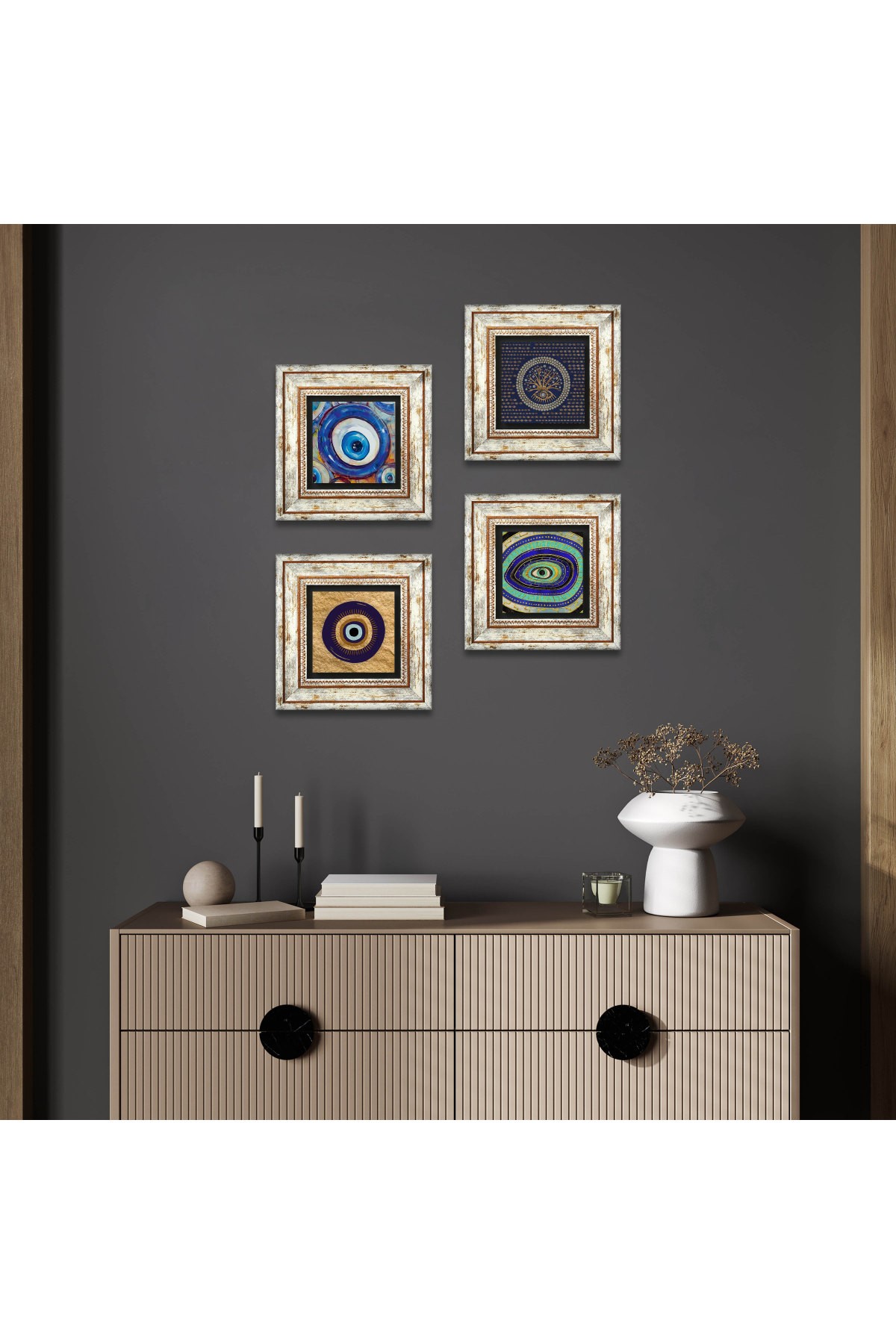 Evil Eye Stone Wall Painting Framed Wall Decor 4 Piece Painting Set Wall Art