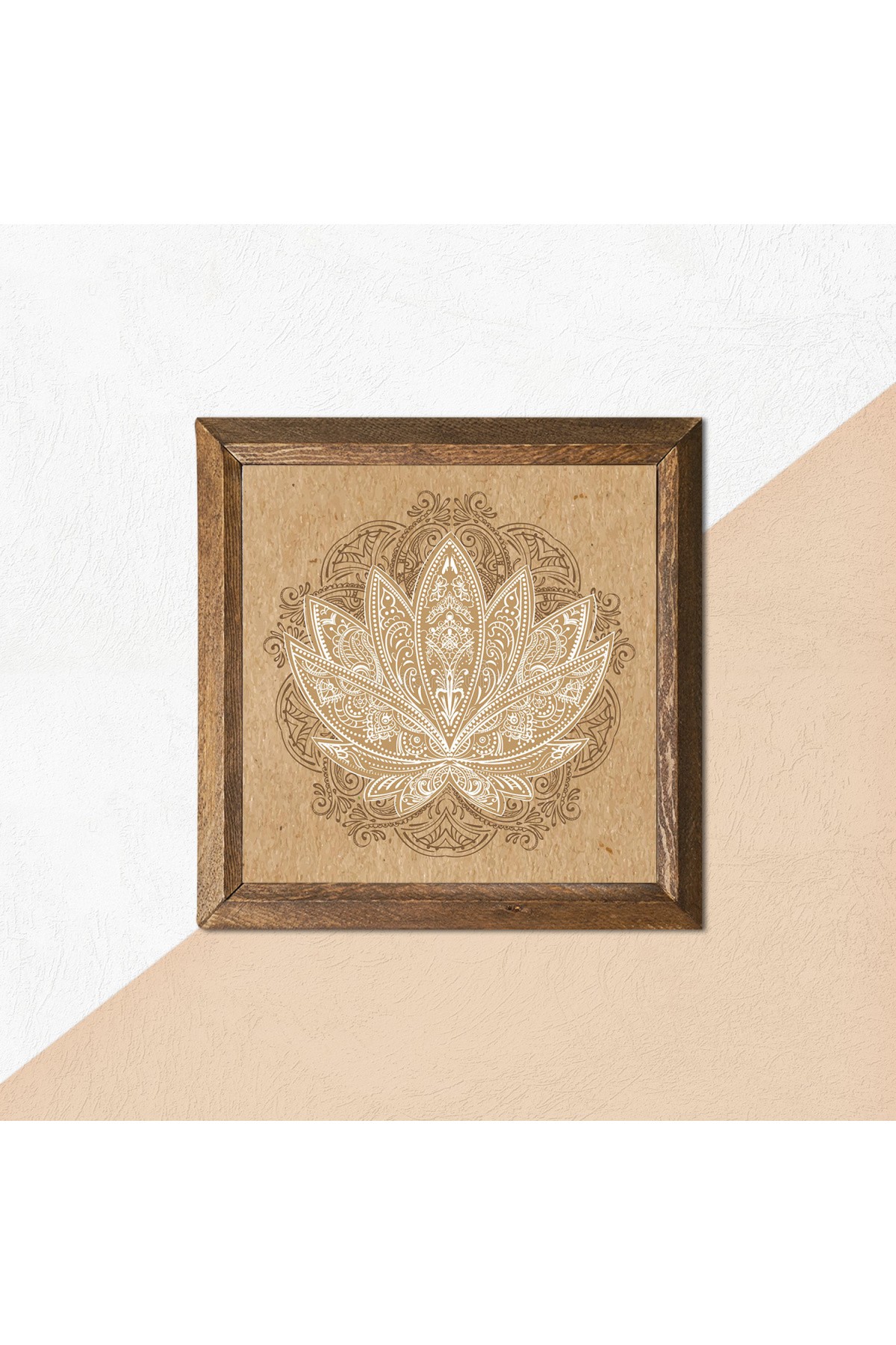 Lotus Çiçeği Taş Duvar Tablosu Ahşap Çerçeveli Duvar Dekoru Wall Art 25x25cm