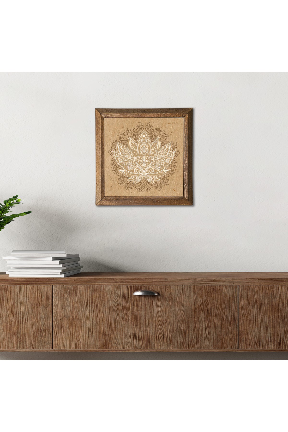 Lotus Çiçeği Taş Duvar Tablosu Ahşap Çerçeveli Duvar Dekoru Wall Art 25x25cm