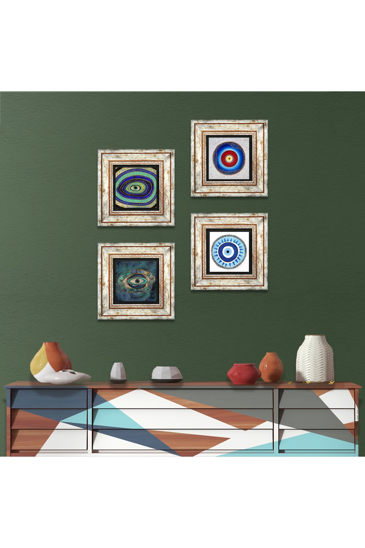 Evil Eye Stone Wall Painting Framed Wall Decor 4 Piece Painting Set Wall Art