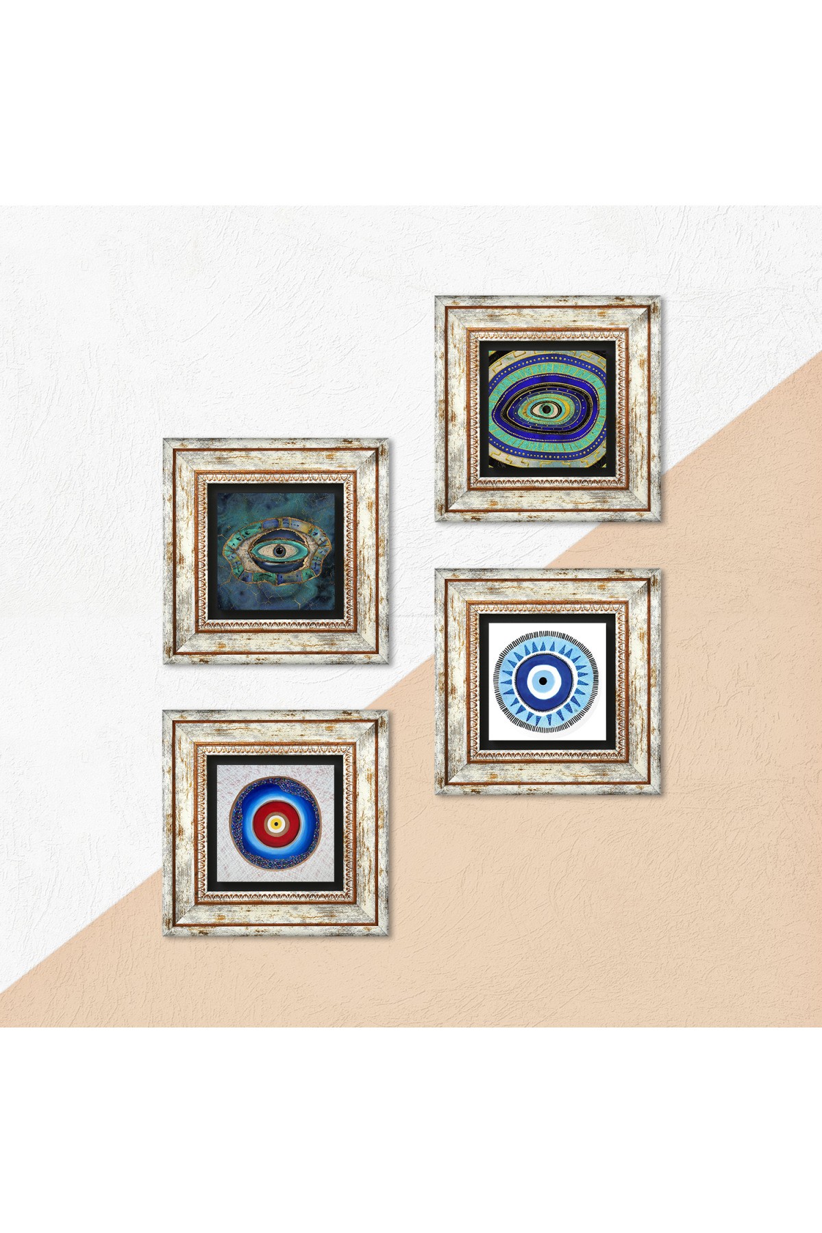 Evil Eye Stone Wall Painting Framed Wall Decor 4 Piece Painting Set Wall Art