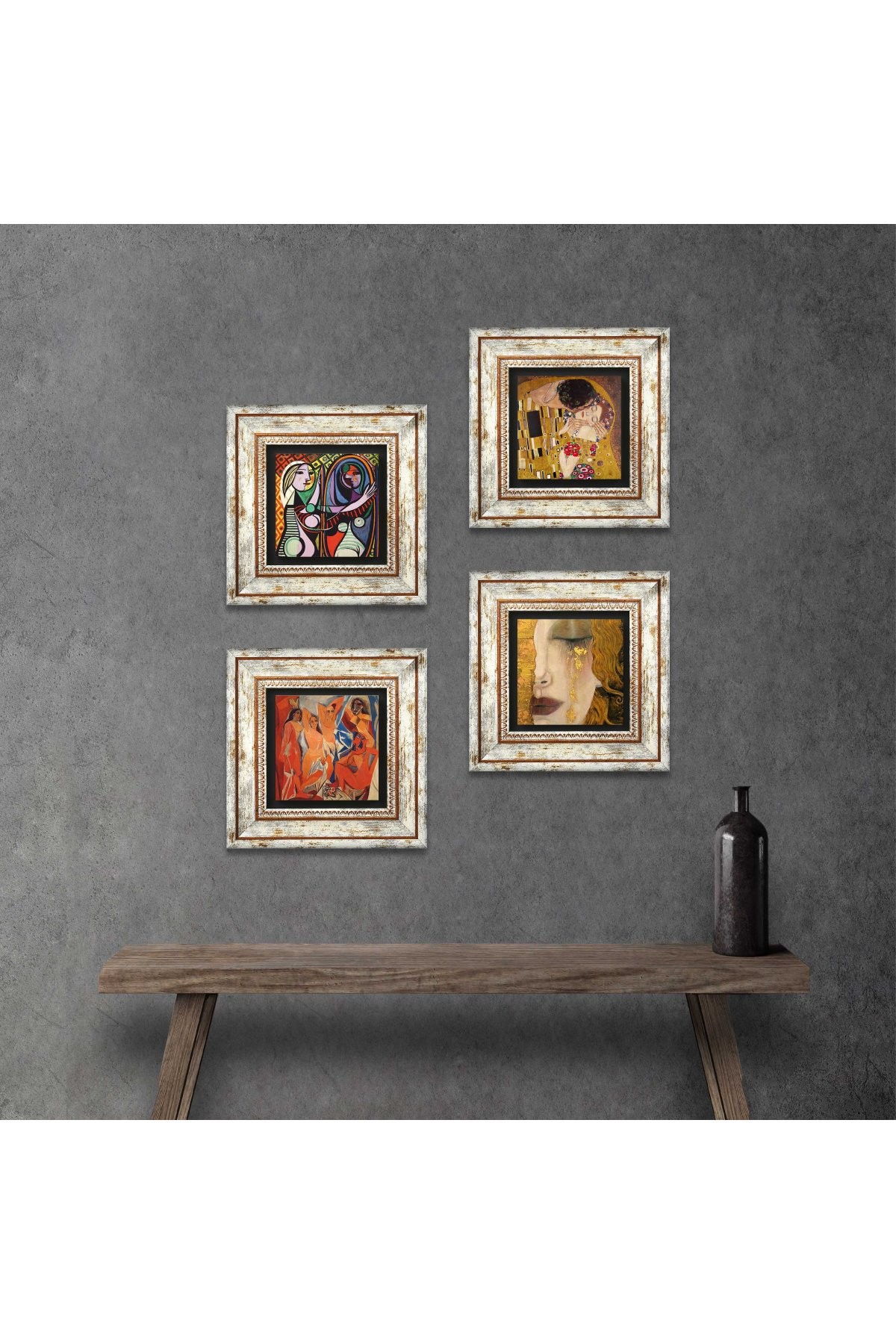 Picasso, Gustav Klimt Stone Wall Painting Framed Wall Decor 4 Piece Painting Set Wall Art