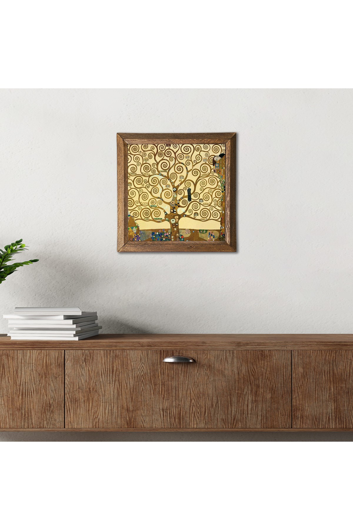 Gustav Klimt Tree of Life Stone Wall Painting Wooden Framed Wall Decor Wall Art 25x25cm