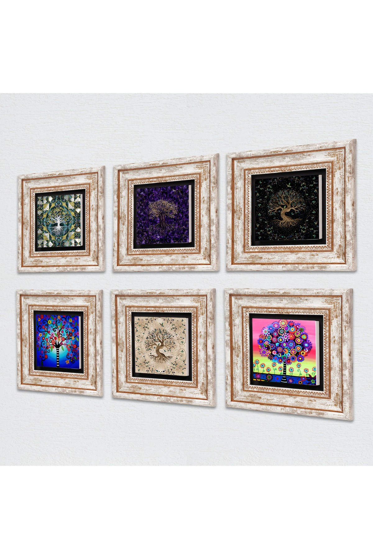 Tree of Life Stone Wall Painting Framed Wall Decor 6 Piece Painting Set Wall Art