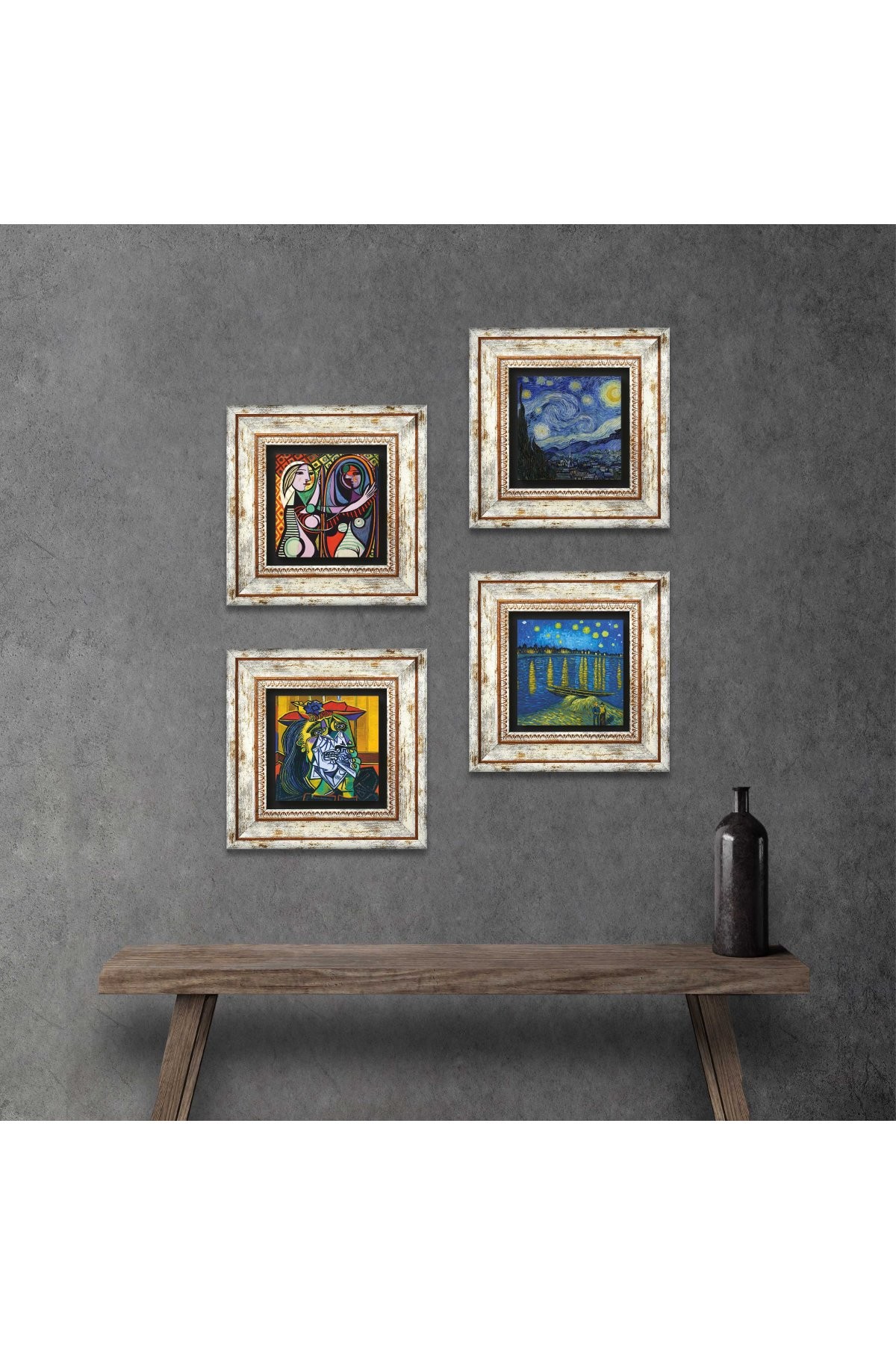 Picasso, Van Gogh Stone Wall Painting Framed Wall Decor 4 Piece Painting Set Wall Art