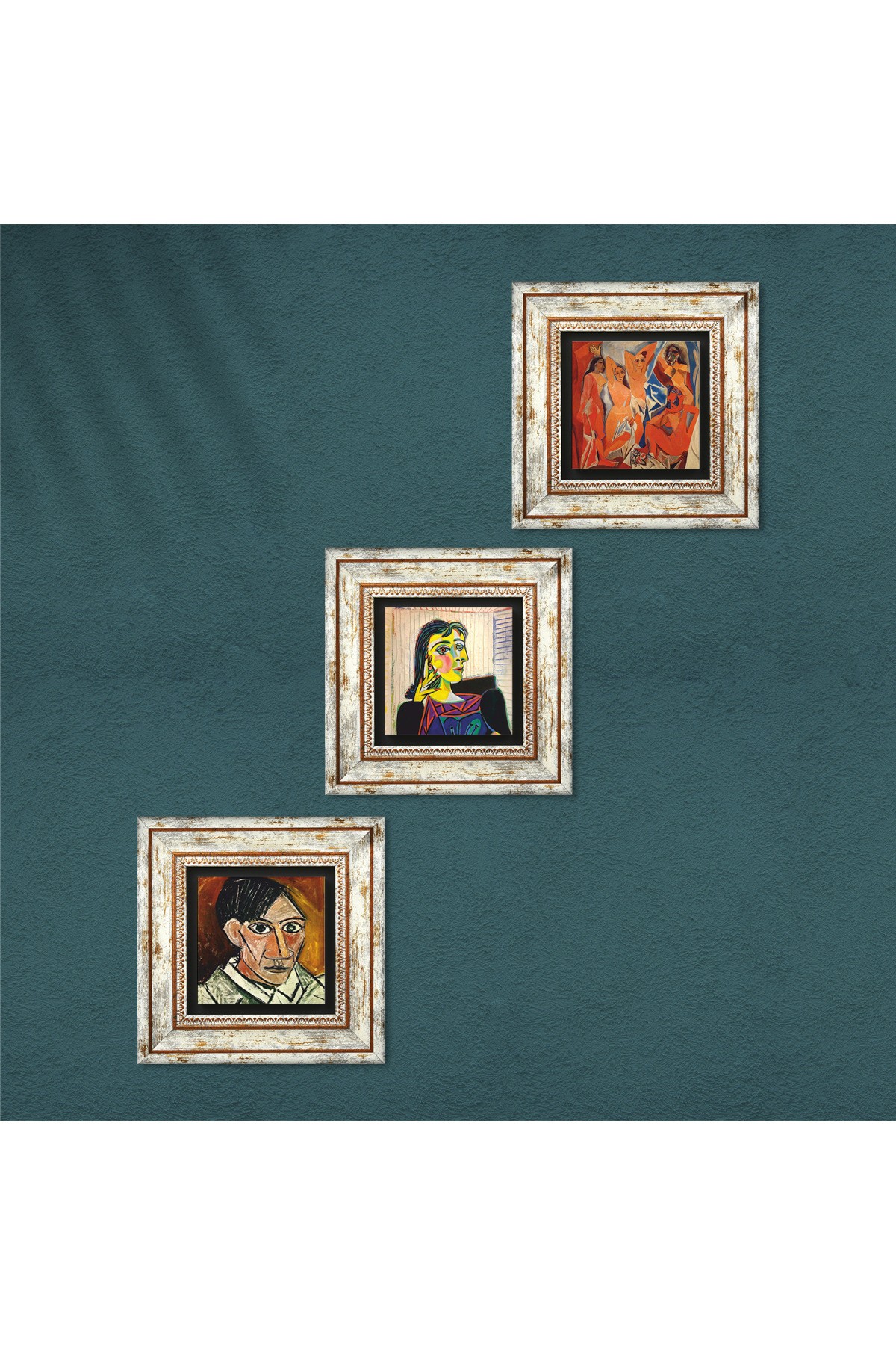 Picasso Portrait of Dora Maar, Girls from Avignon, Self-Portrait Stone Wall Painting Framed Wall Decor 3 Piece Painting Set Wall Art