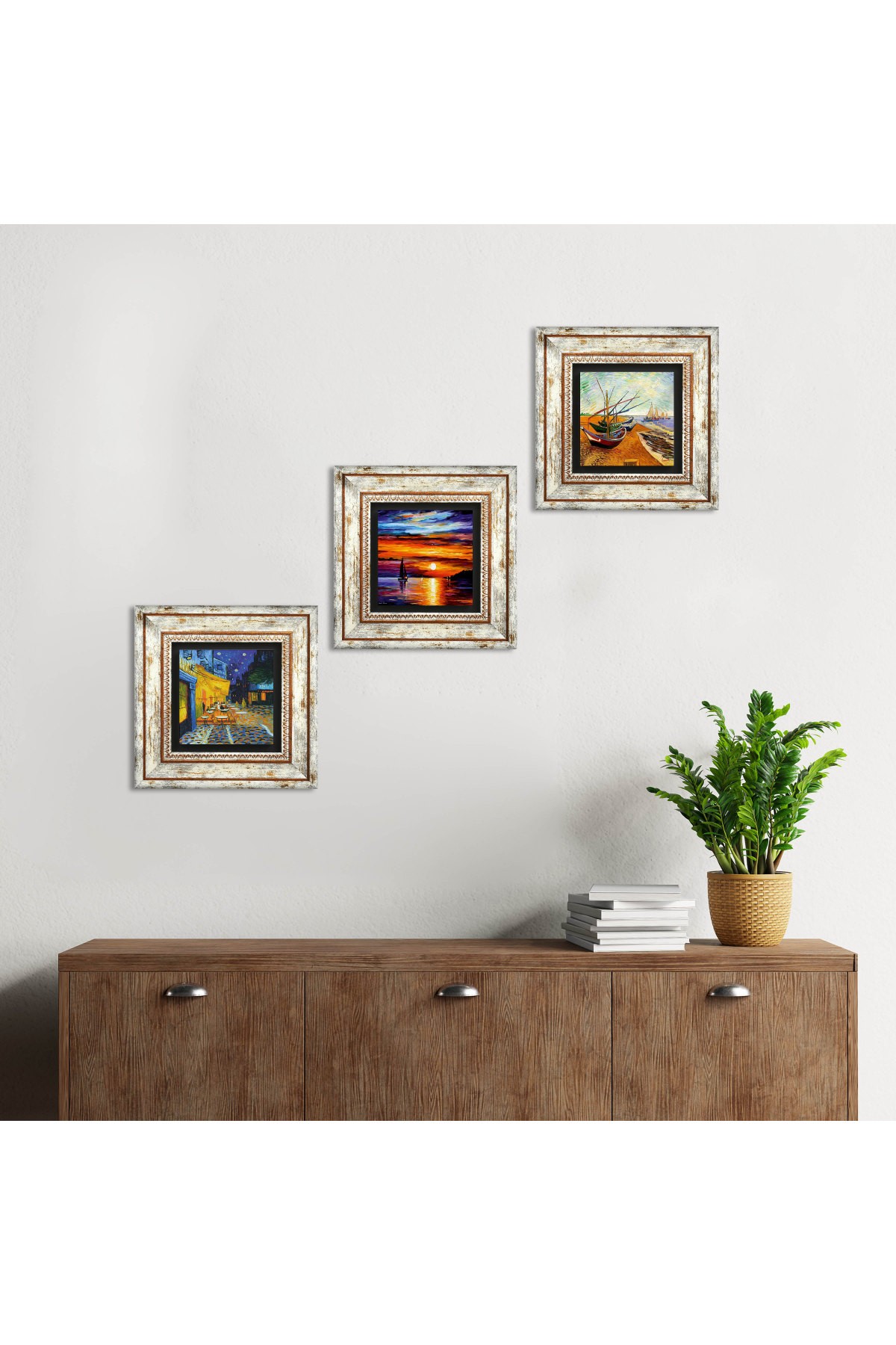 Van Gogh, Seascape Stone Wall Painting Framed Wall Decor 3 Piece Painting Set Wall Art