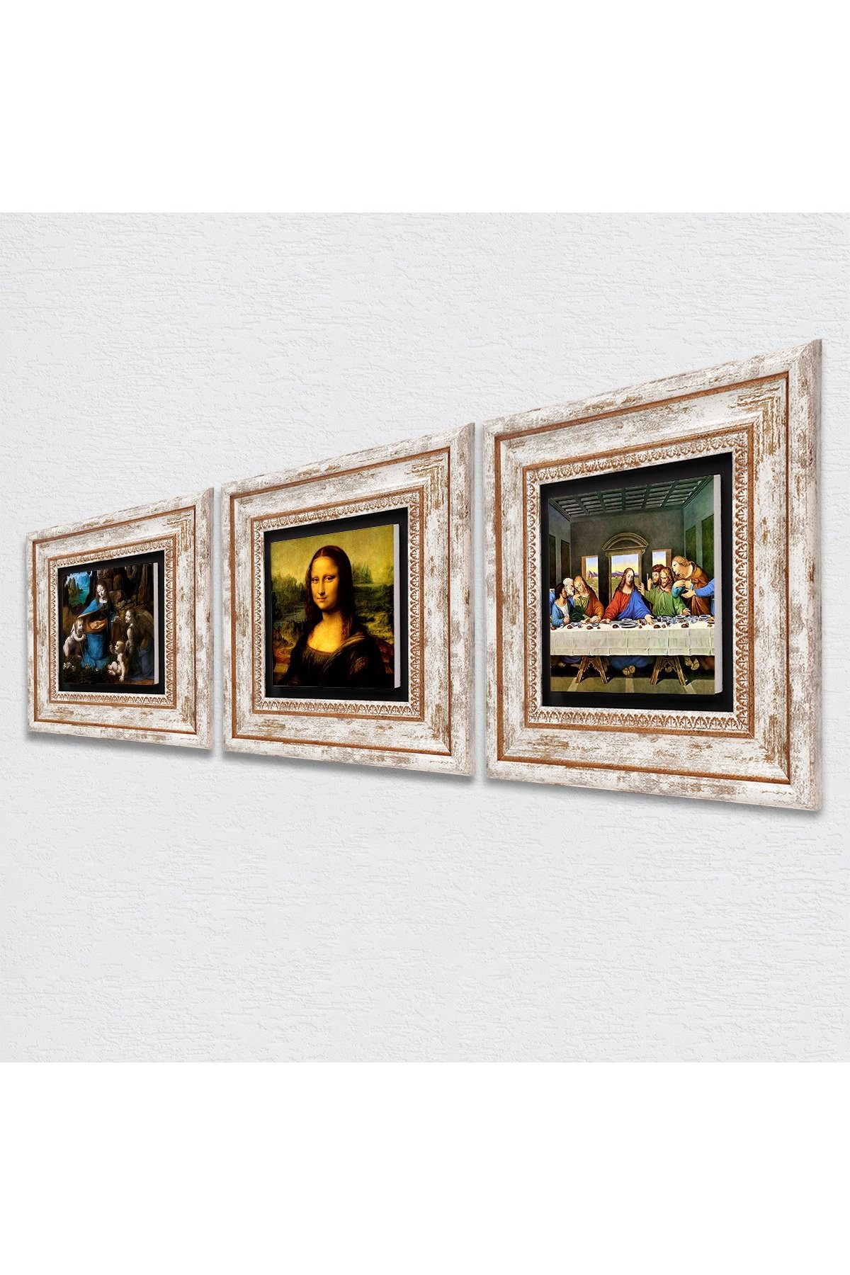 Da Vinci The Last Supper, Virgin of the Rocks, Mona Lisa Stone Wall Painting Framed Wall Decor 3 Piece Painting Set Wall Art