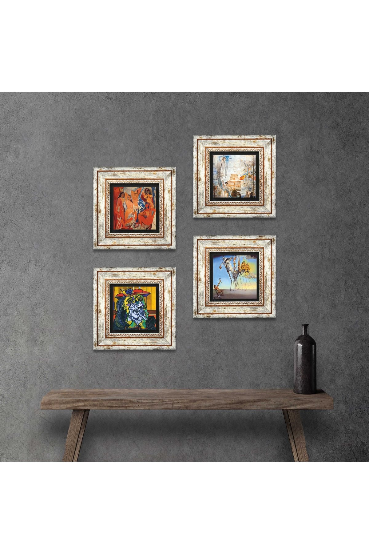 Salvador Dalí, Picasso Stone Wall Painting Framed Wall Decor 4 Piece Painting Set Wall Art