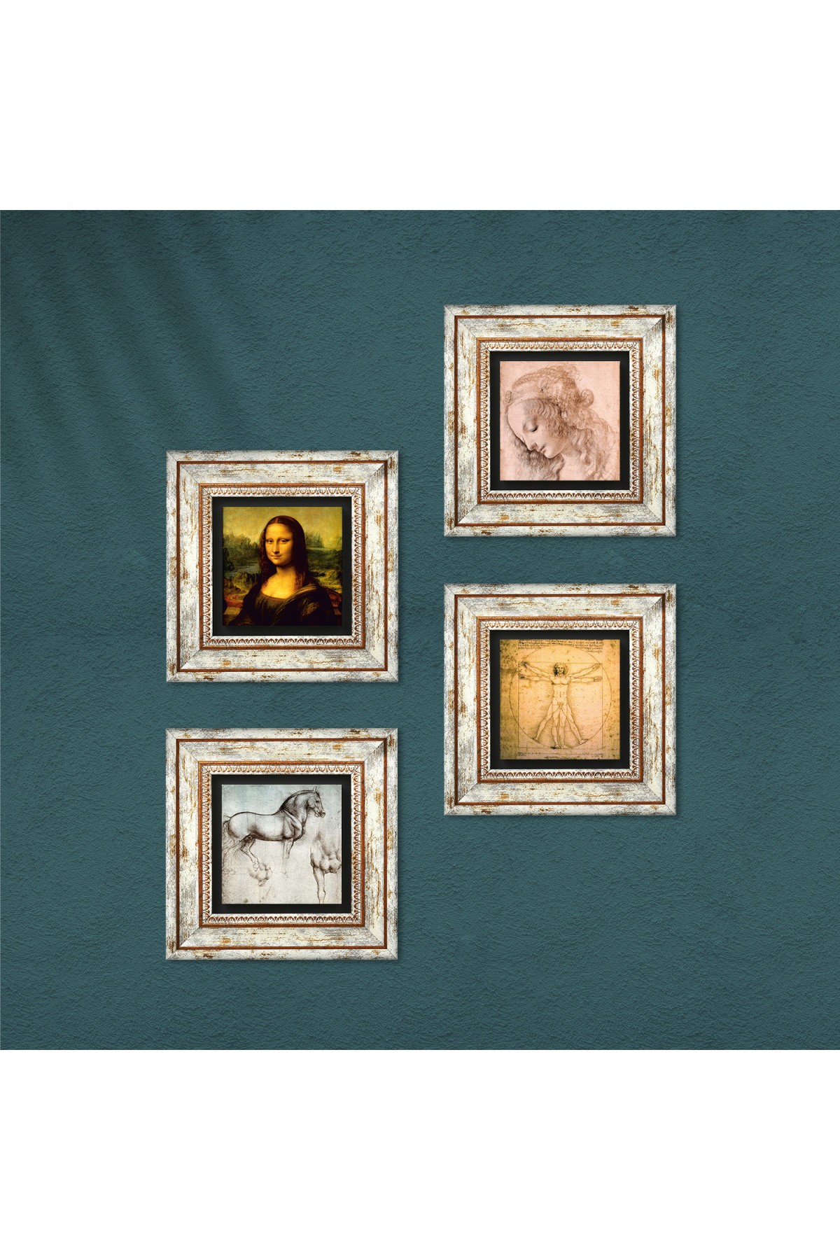 Leonardo da Vinci Stone Wall Painting Framed Wall Decor 4 Piece Painting Set Wall Art