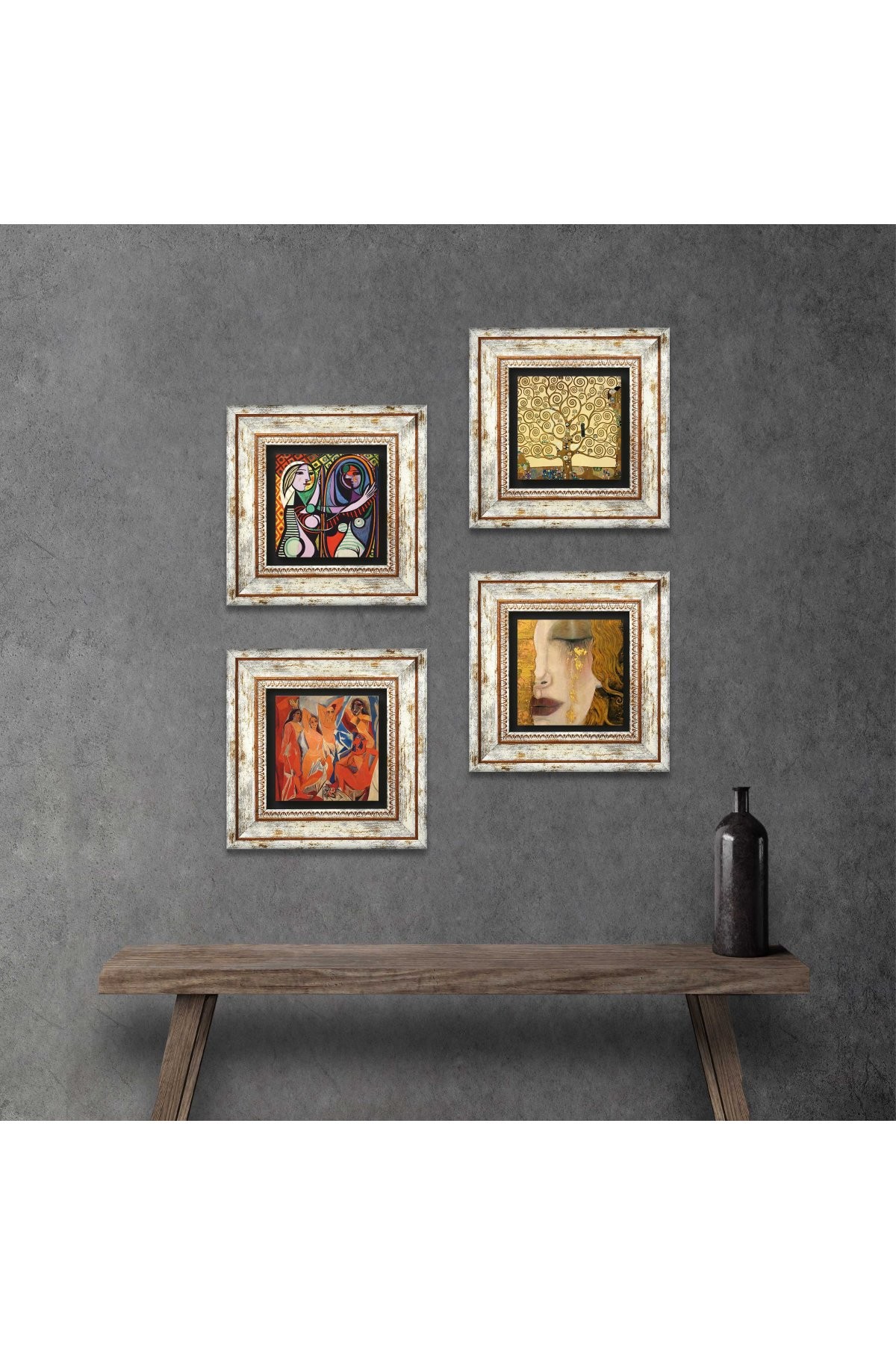 Picasso, Gustav Klimt Stone Wall Painting Framed Wall Decor 4 Piece Painting Set Wall Art