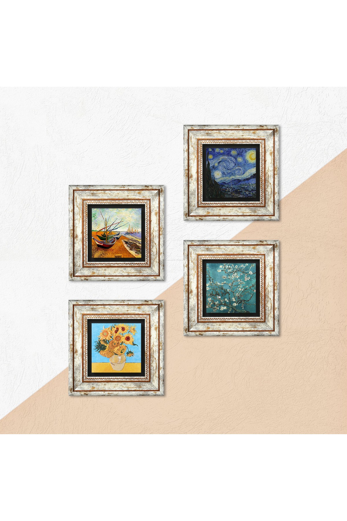 Van Gogh Stone Wall Painting Framed Wall Decor 4 Piece Painting Set Wall Art