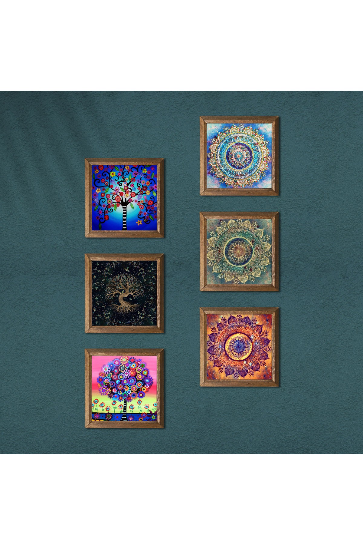 Mandala, Tree of Life Stone Wall Painting Wooden Framed Wall Decor 6 Piece Painting Set Wall Art